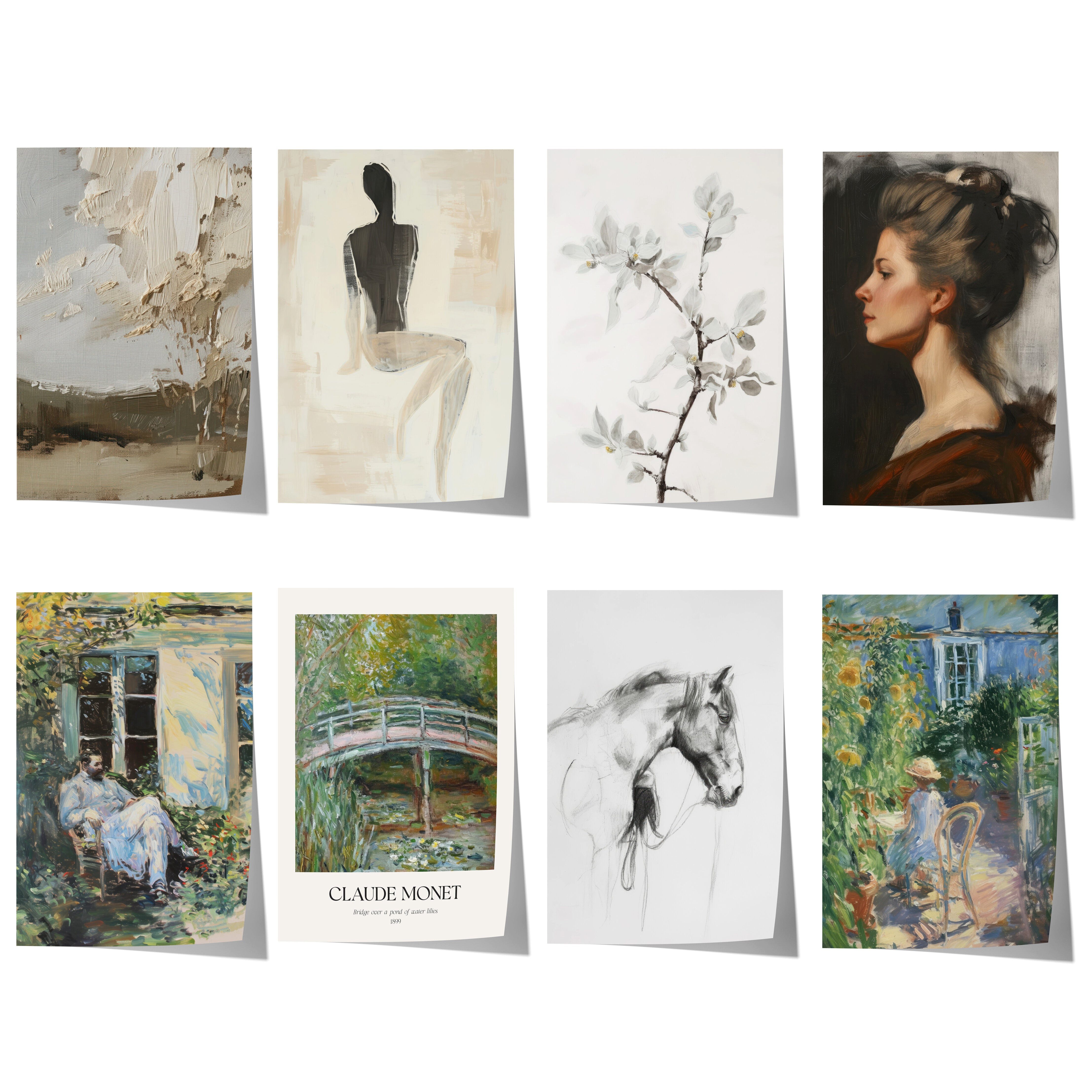 JUSTGOODMOOD Poster Vintage Kunst Geschenkidee Frauenporträt Blumen Monet mpressionistisch, F (1 St)