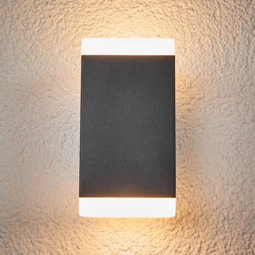 Lindby LED Außen-Wandleuchte Hedda, LED-Leuchtmittel fest verbaut, warmweiß, Modern, Edelstahl, Kunststoff, dunkelgrau, opalweiß, 2 flammig, inkl.