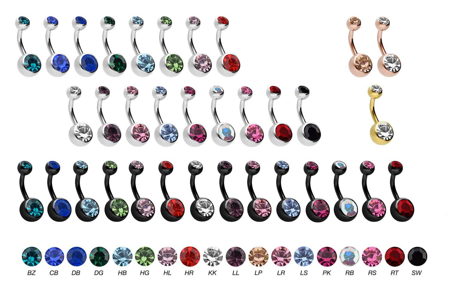 PIERCINGLINE Bauchnabelpiercing Chirurgenstahl Bananabell ZWEI KRISTALLE (B günstig online kaufen