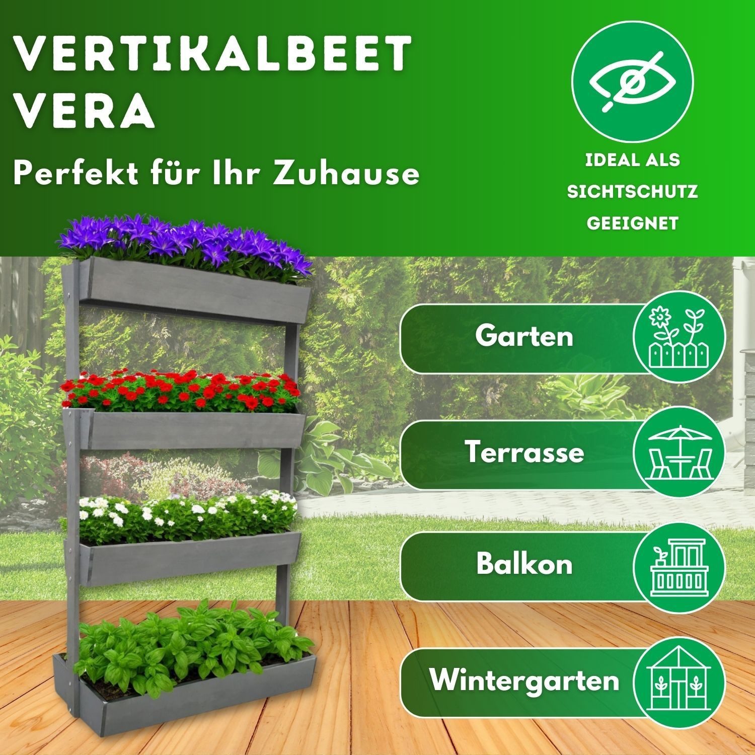Coemo Hochbeet (1 St), Grau Vertikalbeet Holz mit 4 neigbaren Pflanzkästen Garten Frühbeet