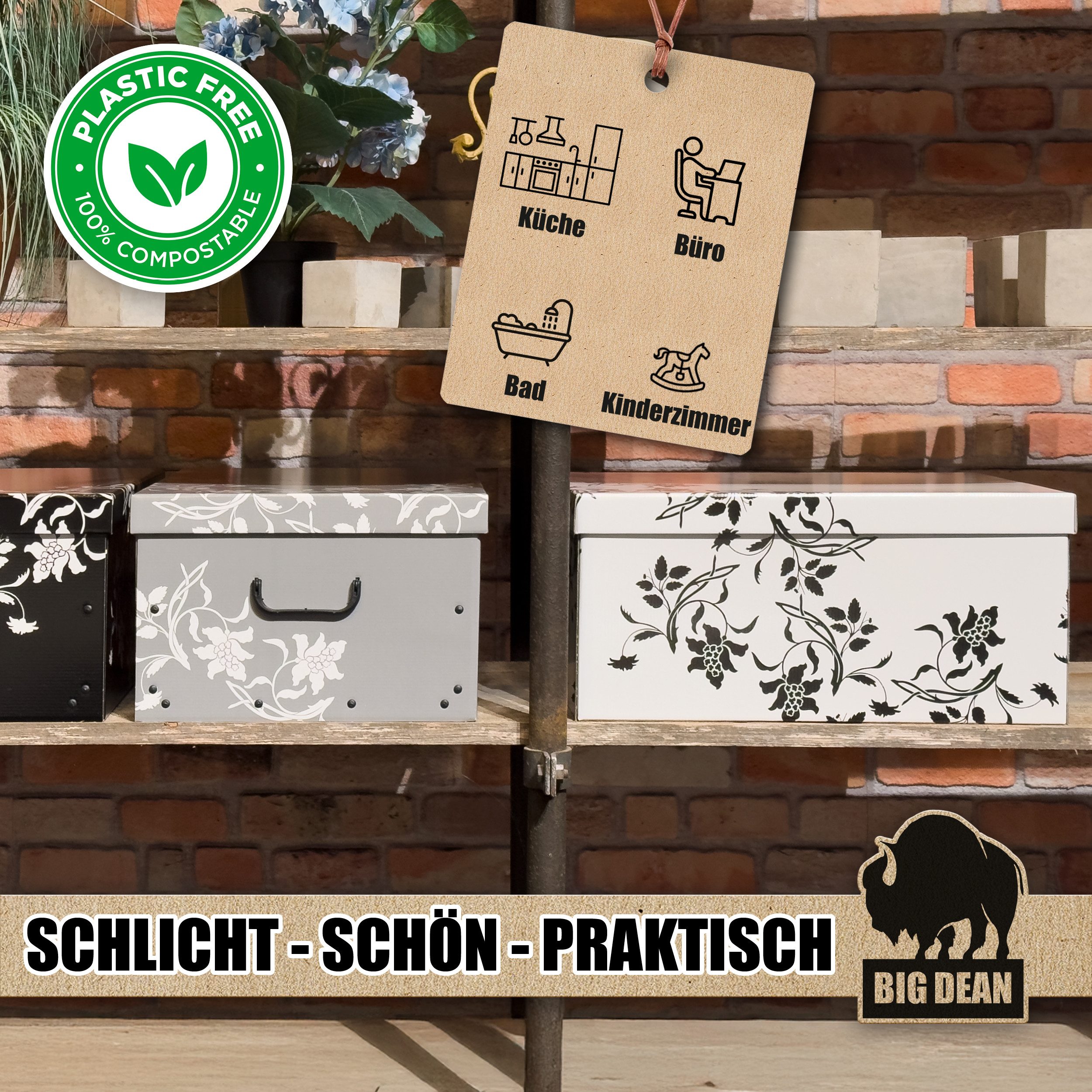 BigDean Aufbewahrungsbox 3 Große Ordnungsboxen mit Deckel aus stabiler Papp günstig online kaufen