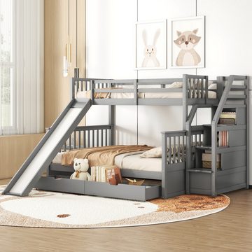 NMonet Etagenbett Massivholzbett Kinderbett (Zwei Betten (90x200/140x200cm), Multifunktionsbett, Mit Rutschen und Leitern, 5 Schubladen