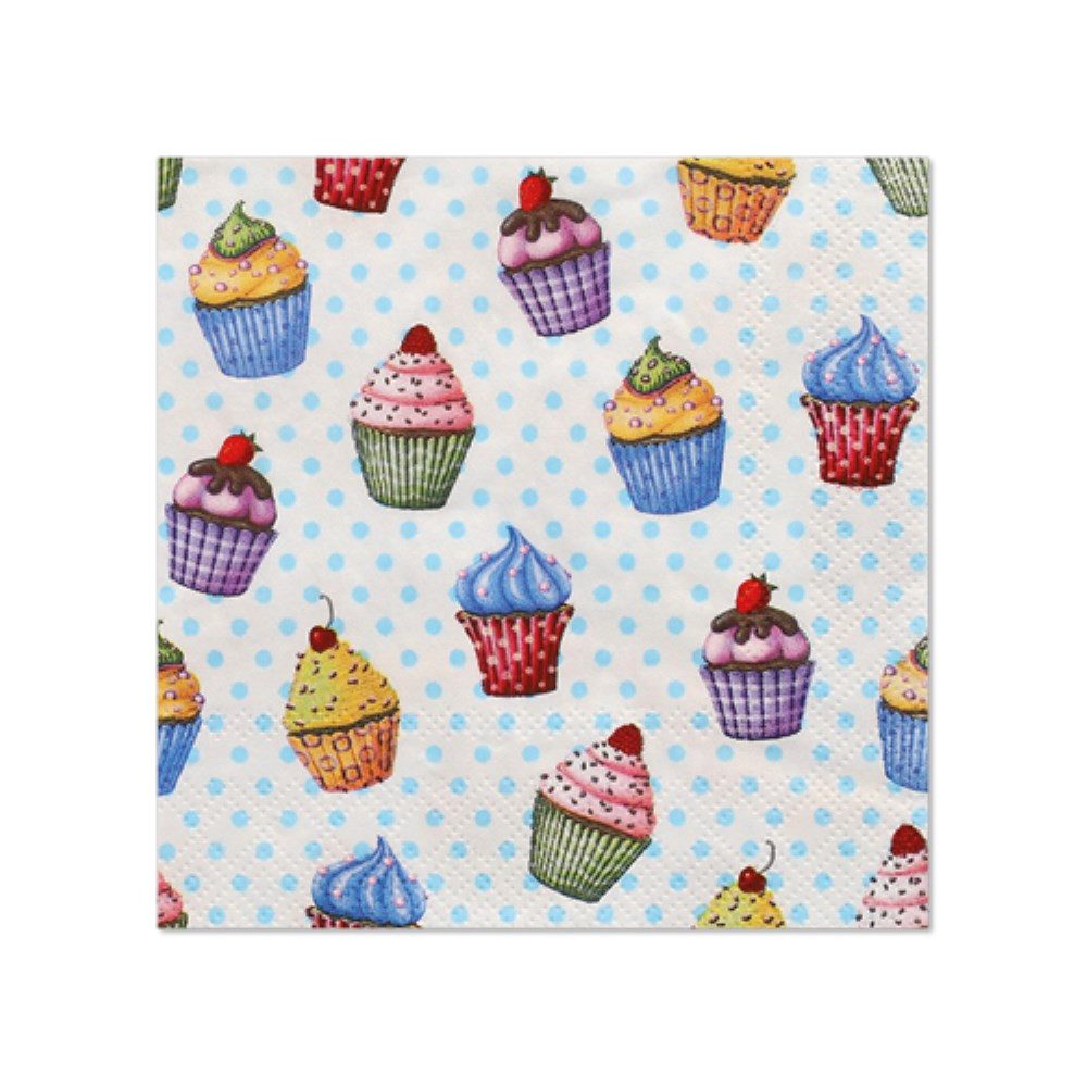 PAPSTAR Papierserviette 20 Servietten, 3-lagig 1/4-Falz 25 cm x 25 cm "Cupcakes"