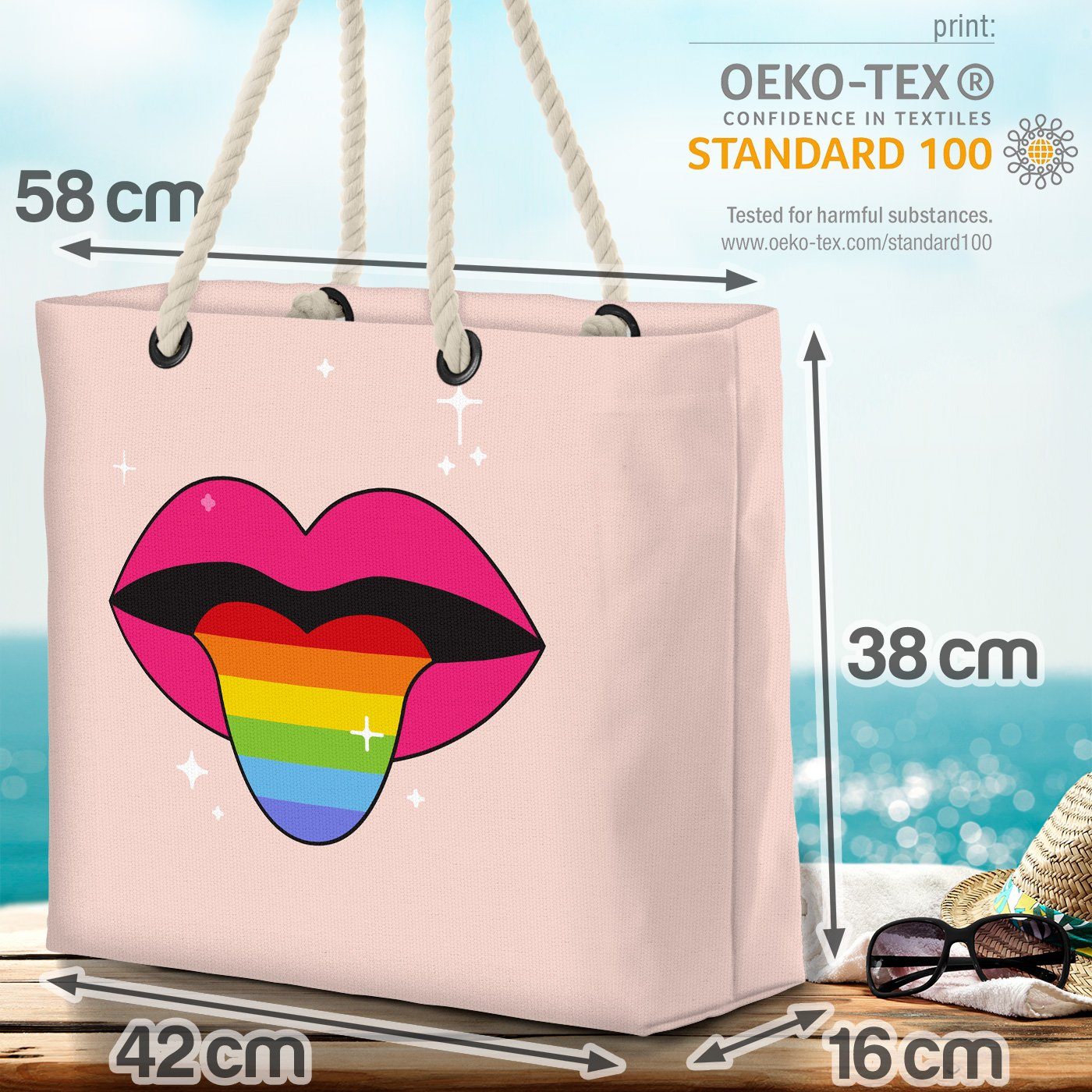 VOID Strandtasche gestreift Zunge flag LGBTQ pride Grafik Gay Mund Lippen parade (1-tlg), Pride