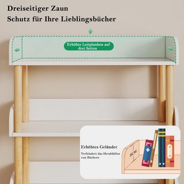 NUODWELL Bücherregal Offenes Bücherregal aus Holz mit Rolle, Oberkante und Massivholzrahmen