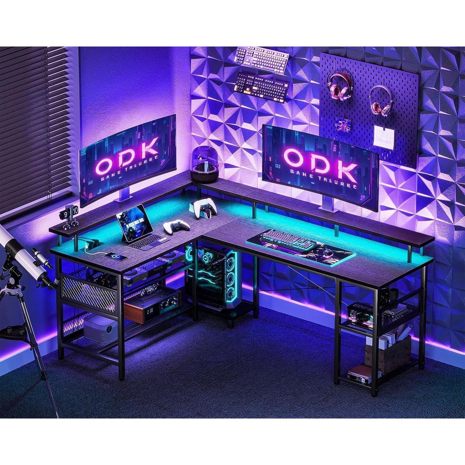 LuxusKollektion Eckschreibtisch Gaming Tisch LED Beleuchtung USB-Ladeanschl günstig online kaufen