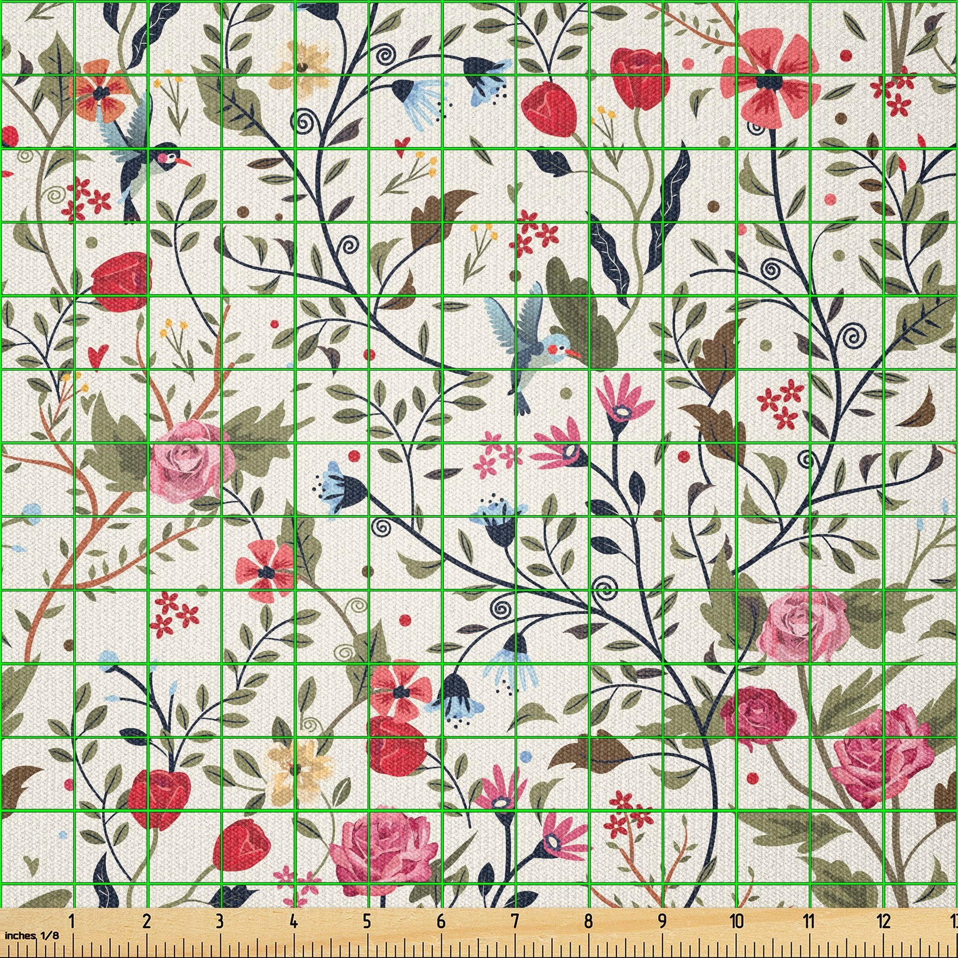 Thumbnail - Abakuhaus Stoff ausdehnbar mit Elestan für Heimwerkarbeiten und Näharbeiten, Blumen Vögel Rosen-Tupfen