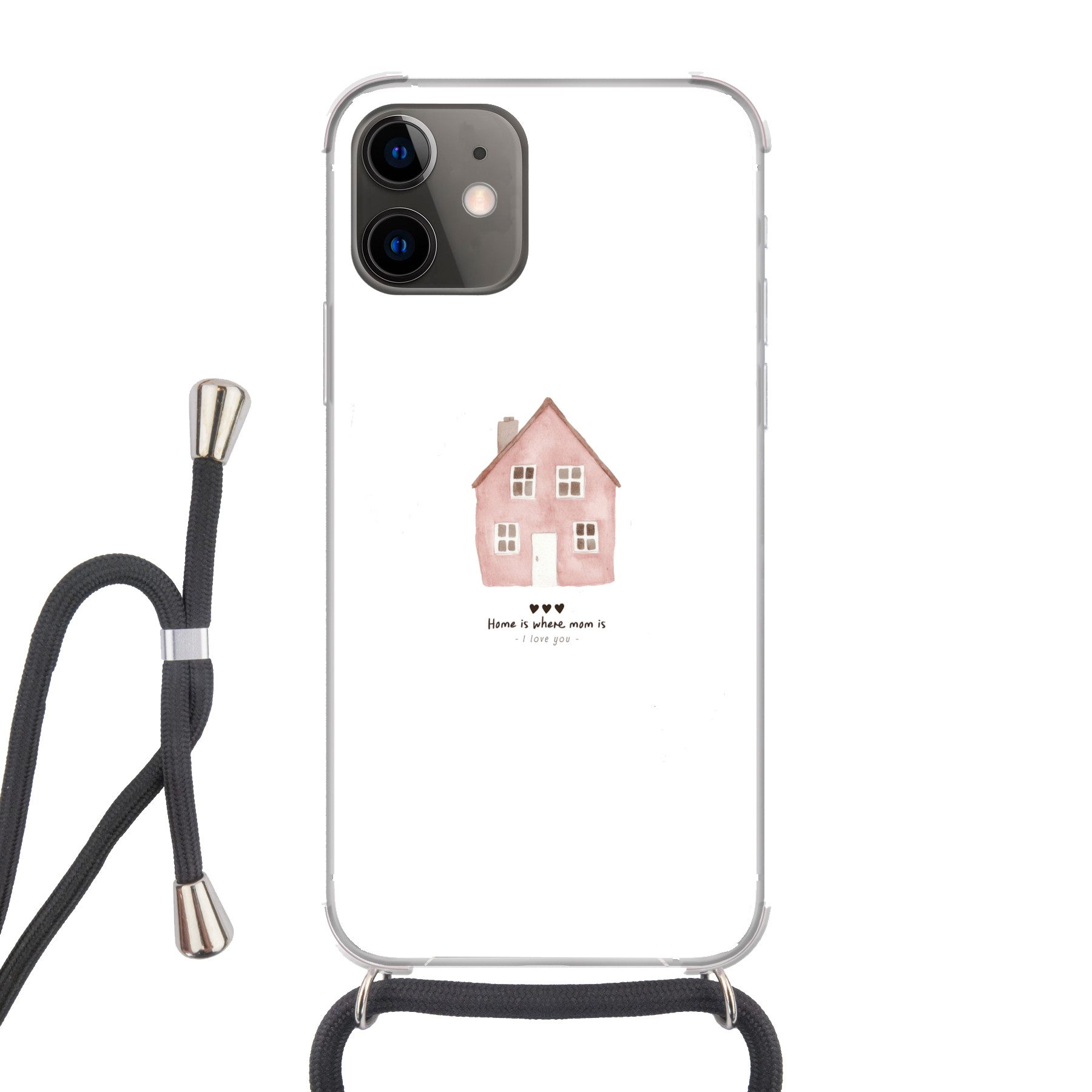 MuchoWow Handyhülle für Apple iPhone 12 Landhaus - Rosa - Zitat - Mutter, Tragbare Handyhüllen mit Kette zum umhängen, Handykette Handyband