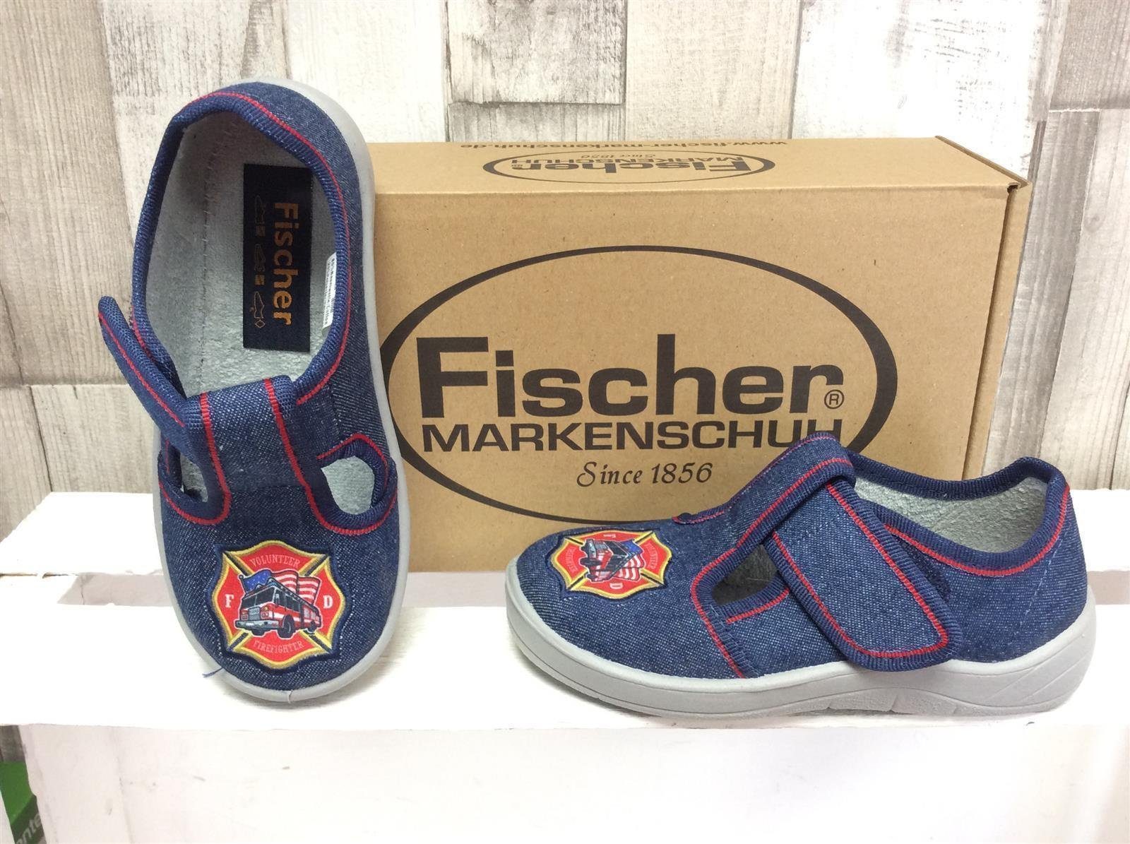 fischer Fischer Jungen Klett-Hausschuh jeans mit kleiner Feuerwehr Hausschuh