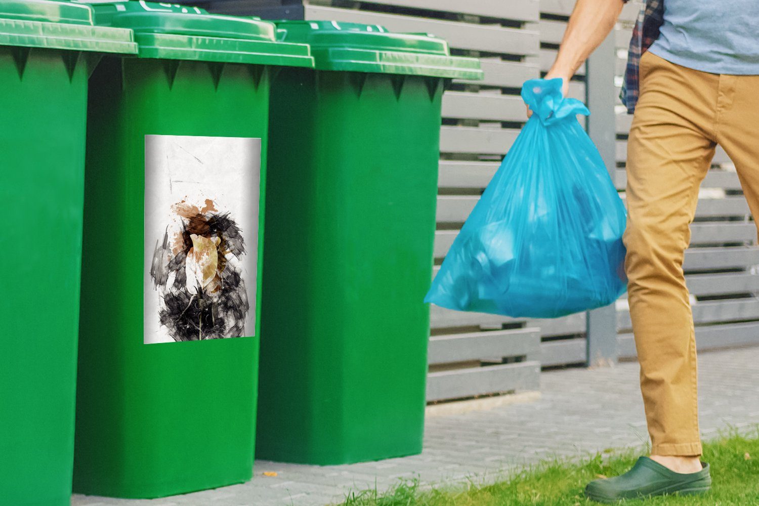 Sticker, Mülltonne, - Farbe Weiß St), Abfalbehälter Mülleimer-aufkleber, MuchoWow Wandsticker Blumen (1 - Container,