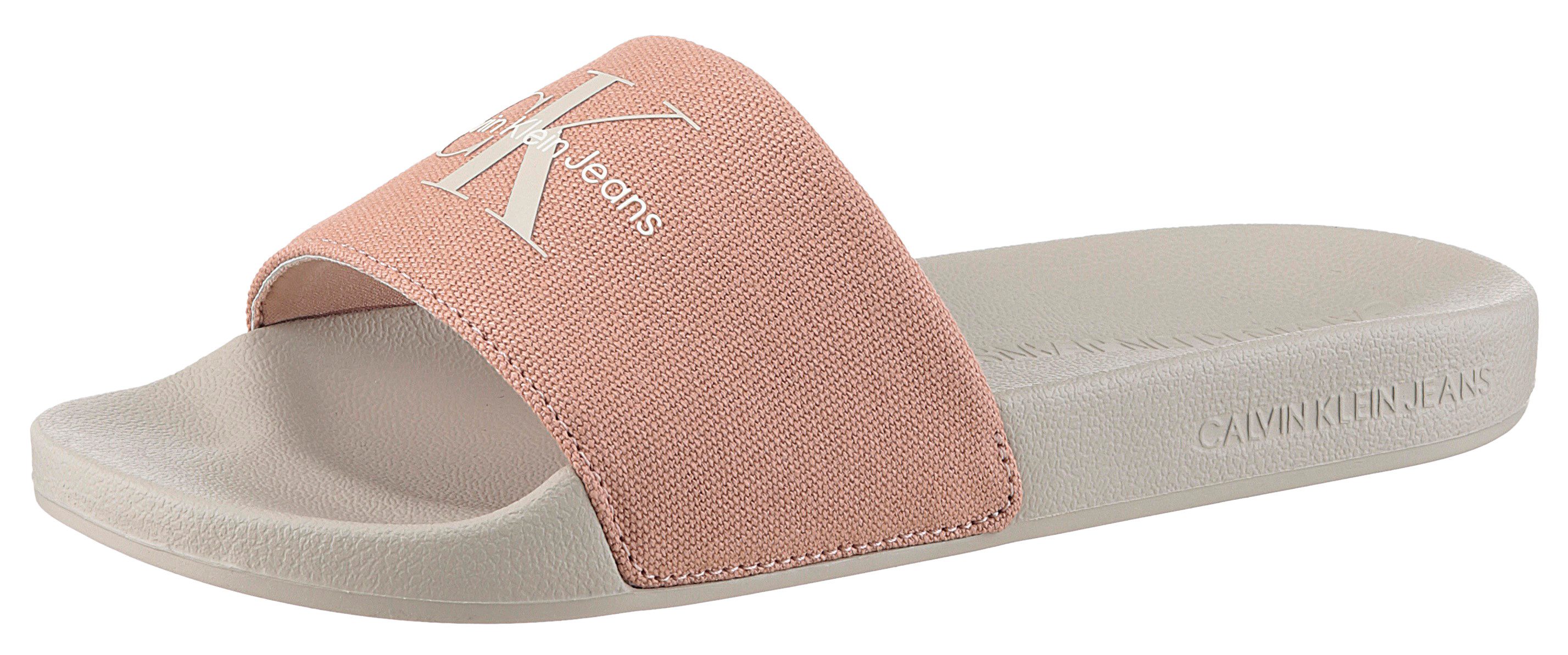 Calvin Klein Jeans SLIDE MONOGRAM WMNS Pantolette, Poolslides, Schlappen, Sommerpantolette, Strandschuh zum Schlupfen