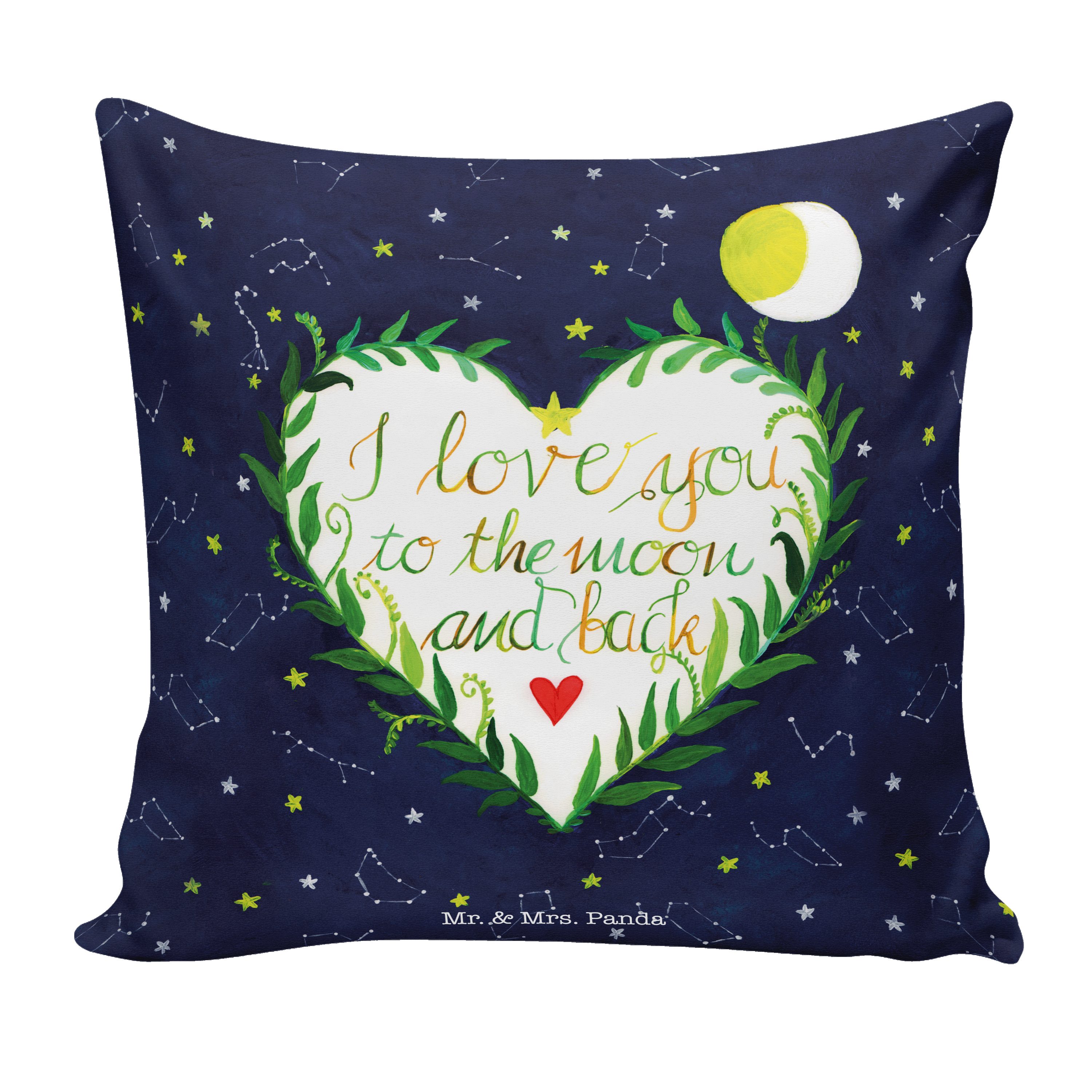 Mr. & Mrs. Panda Dekokissen Love u to the moon & back - Geschenk, Dekokissen, Sofakissen, Kissenhülle, Outdoor, Spruch englisch, romantisch, Jahrestag, to the moon and back