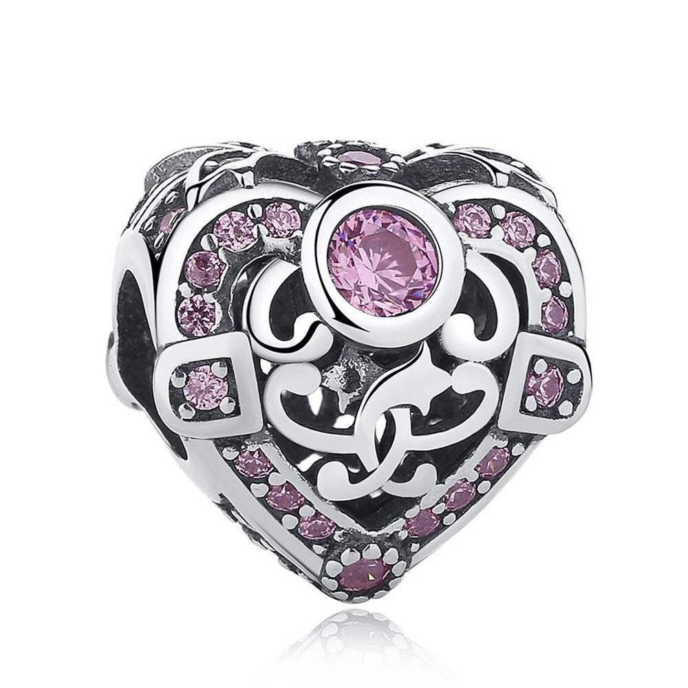 PANDACHARMS Bead Herz der Prinzessin Charm für Charm Armband, 925er Silber, Zirkonia