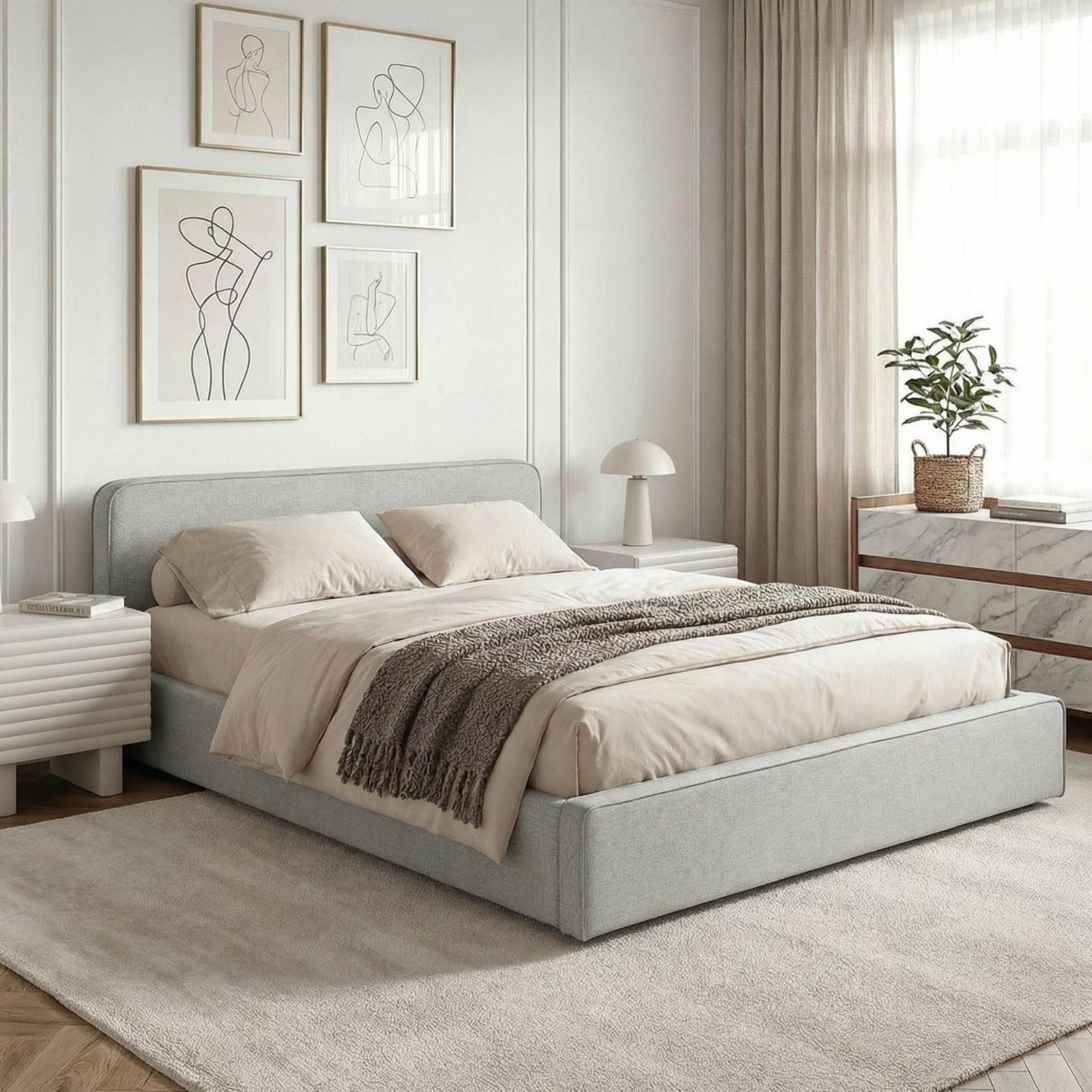 IDIMEX Polsterbett MARINI, Bett 140x200 cm mit Lattenrost Doppelbett mit Kopfteil Stoffbezug grau