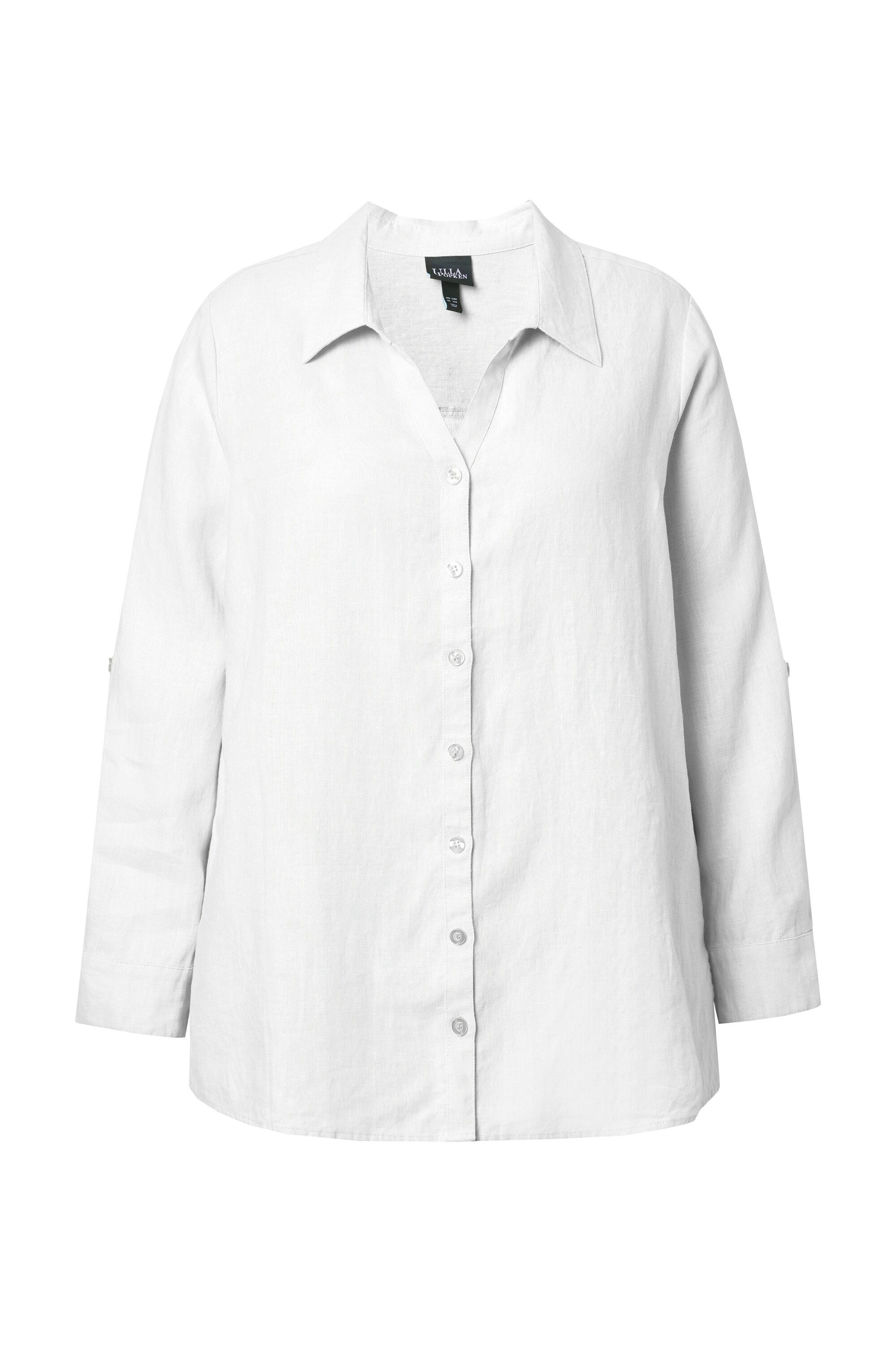 Ulla Popken Hemdbluse Bluse Leinen offener Kragen Langarm günstig online kaufen