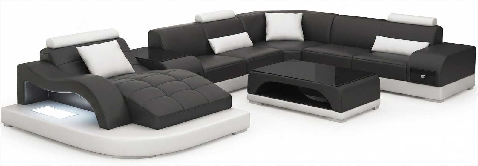 Xlmoebel Wohnlandschaft Moderne Wohnlandschaft Schwarz Weiß Relaxbereich Designer Couchtisch, Ecksofa mit Couchtisch 2 Teile, LED Beleuchtung