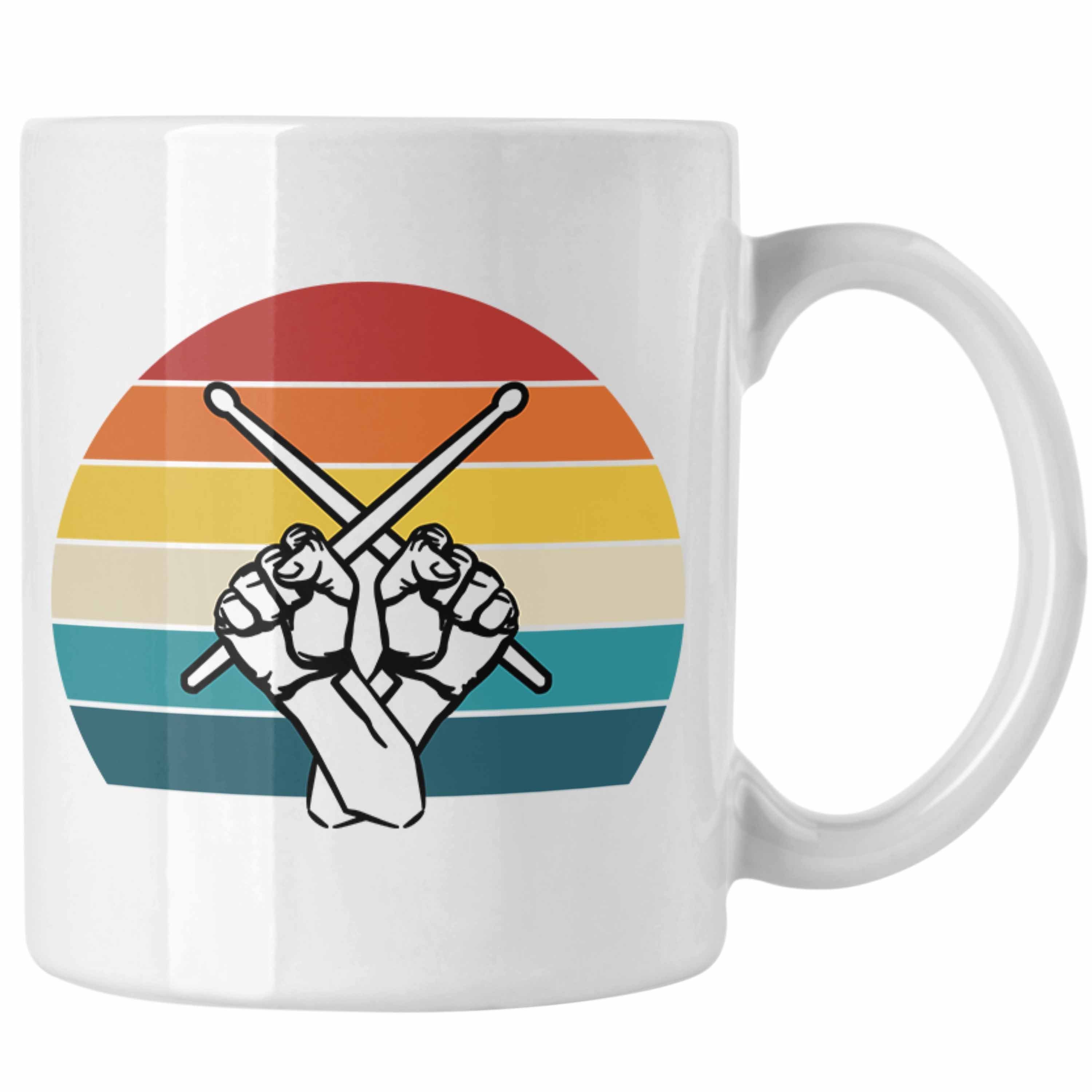 Trendation Tasse Trendation - Retro Schlagzeug-Spieler Geschenk Tasse Grafik für Schlagzeuger Weiss