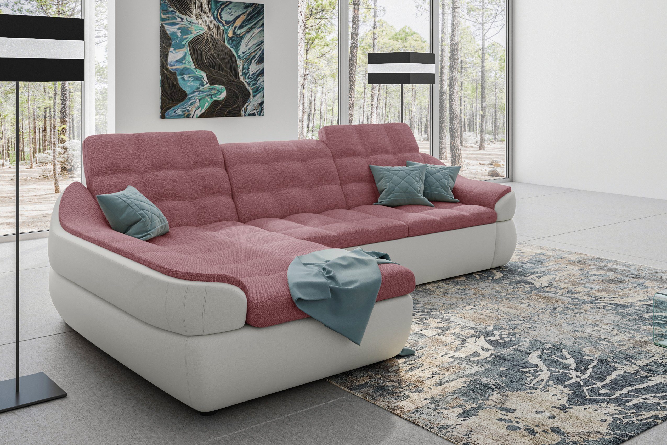 Stylefy Ecksofa mit Bettfunktion Alisa, Rückenlehne mane mit und links L-Form, rechts und Eckcouch, Bettkasten, oder wahlweise Armlehnen bestellbar