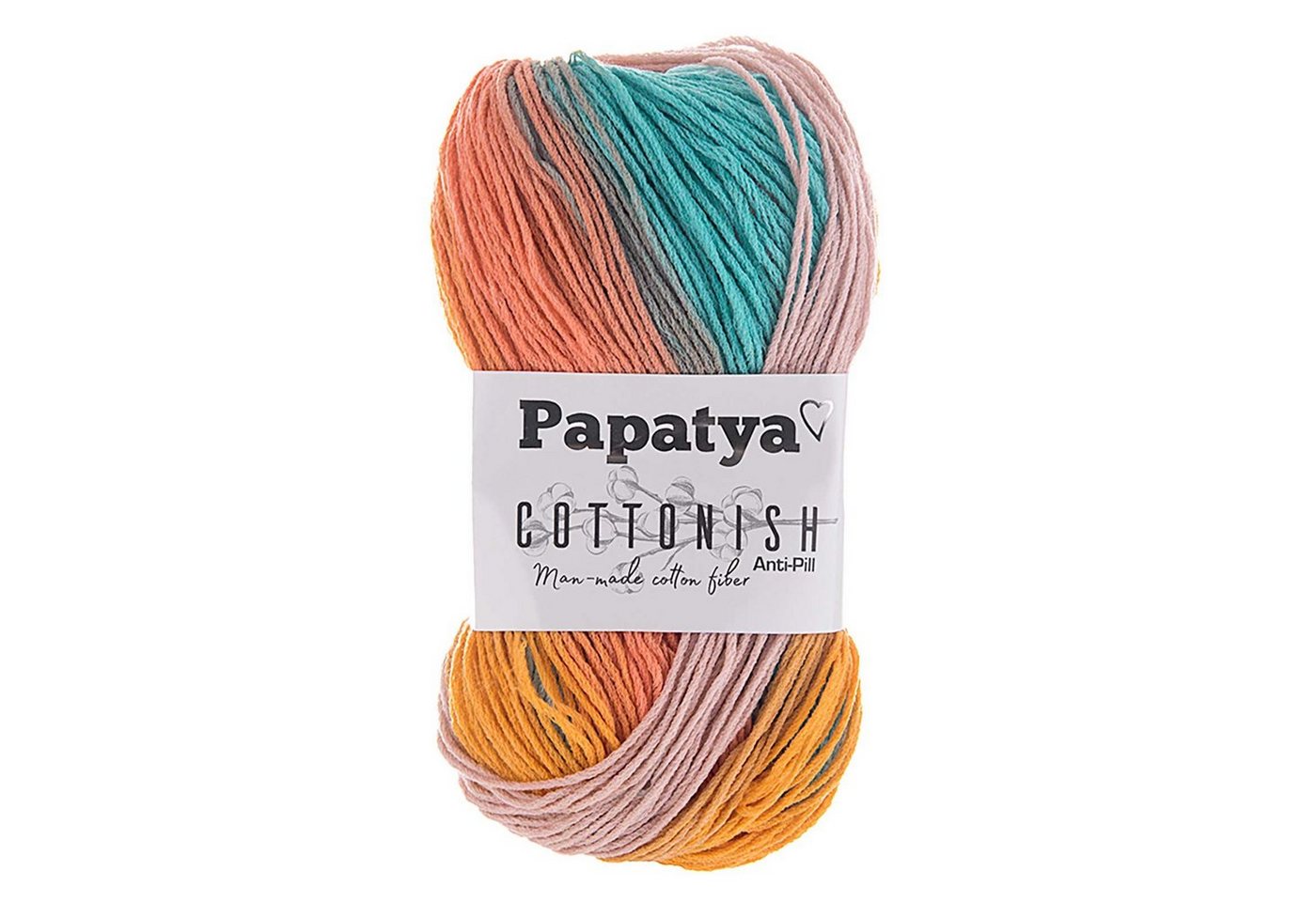 Thumbnail - maDDma 5 x 100g Strickgarn Papatya Cottonish Häkelwolle, 250 m, 02 türkis-orange-beige-gelb