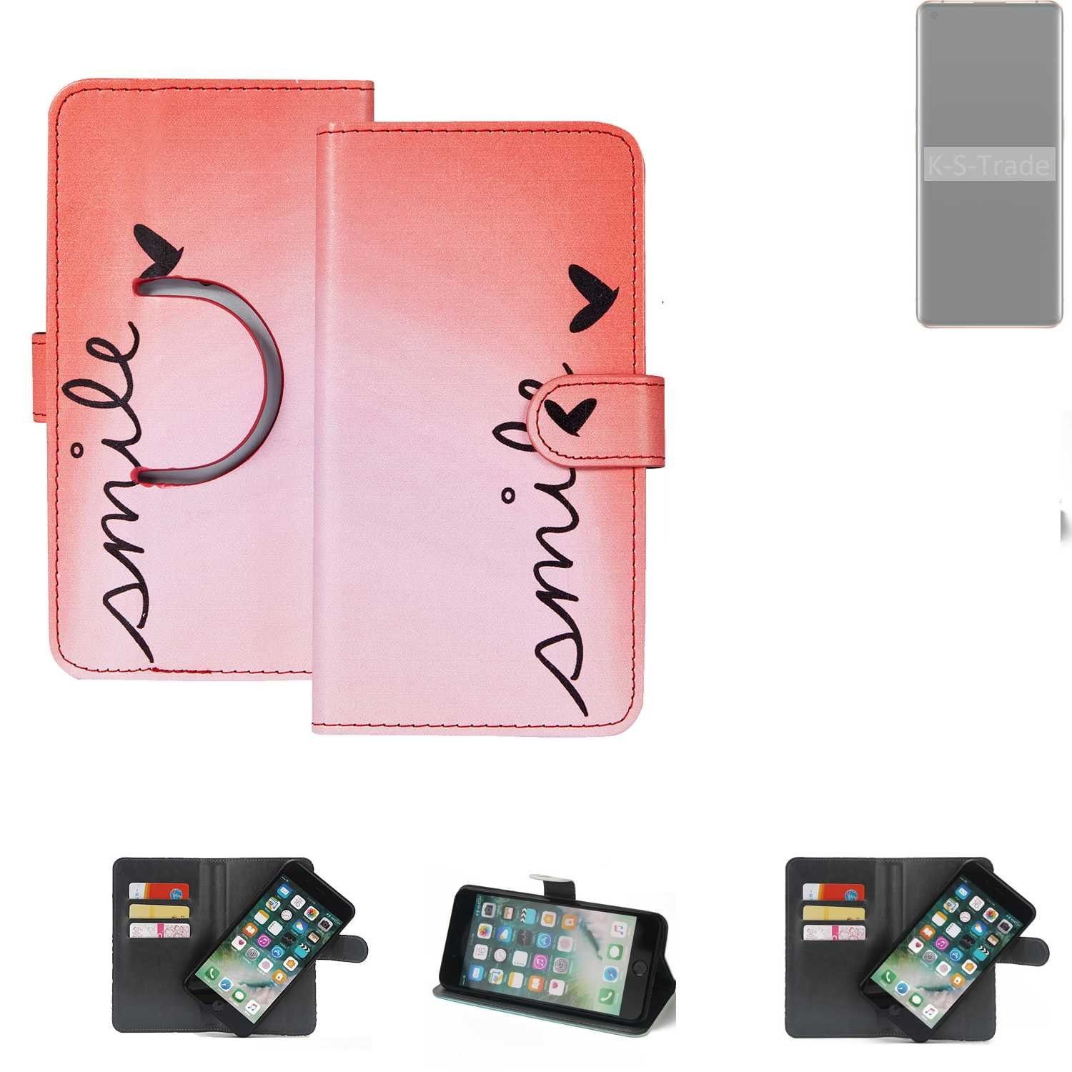 K-S-Trade Handyhülle für Oppo Find X2 Pro, Schutzhülle Handyhülle Hülle cover bookstyle Etui ''smile'' rot