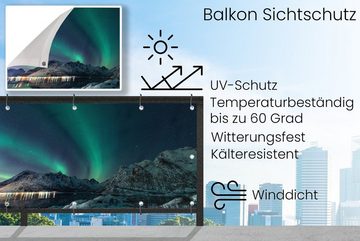 MuchoWow Balkonsichtschutz Nordlicht - Berg - Schnee - Grün - Sternenhimmel - Winter (1-St) Balkonbanner, Sichtschutz für den Balkon, Robustes und wetterfest