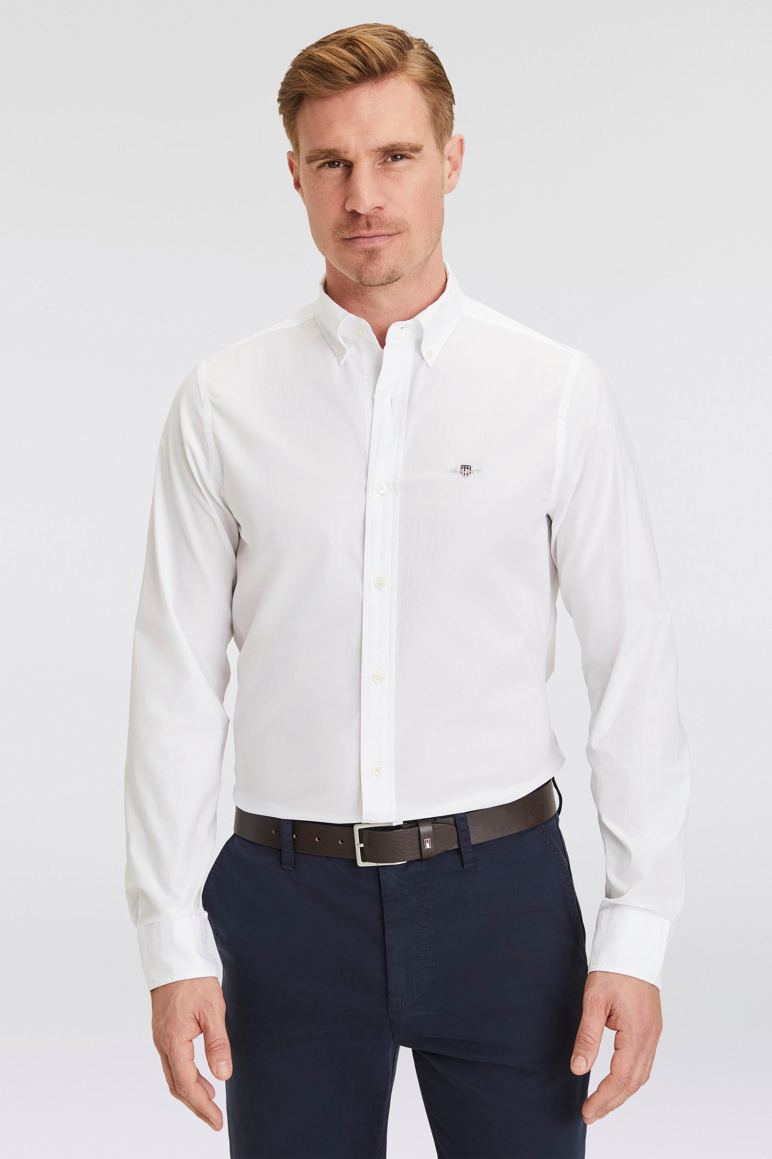 Gant Langarmhemd Slim Fit Popeline Hemd leichte Baumwolle strapazierfähig pflegeleicht mit klassischer Logostickerei auf der Brust