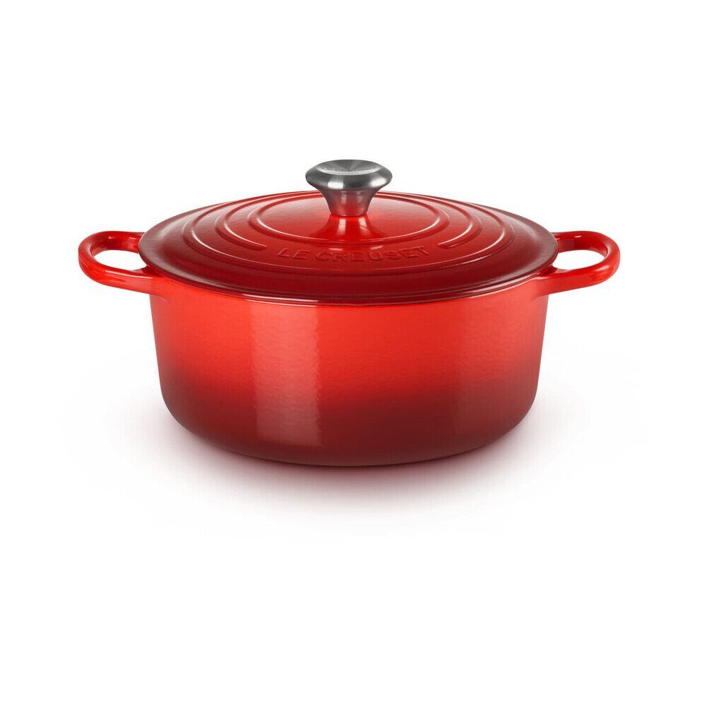LE CREUSET Bräter Bräter m.D. rund 26 cm Guss Signature kirschrot, Emailliertes Gusseisen, Schmortopf, Cocotte, Bratentopf, ca. 5-6 Personen, Ø26cm, Gusseisen