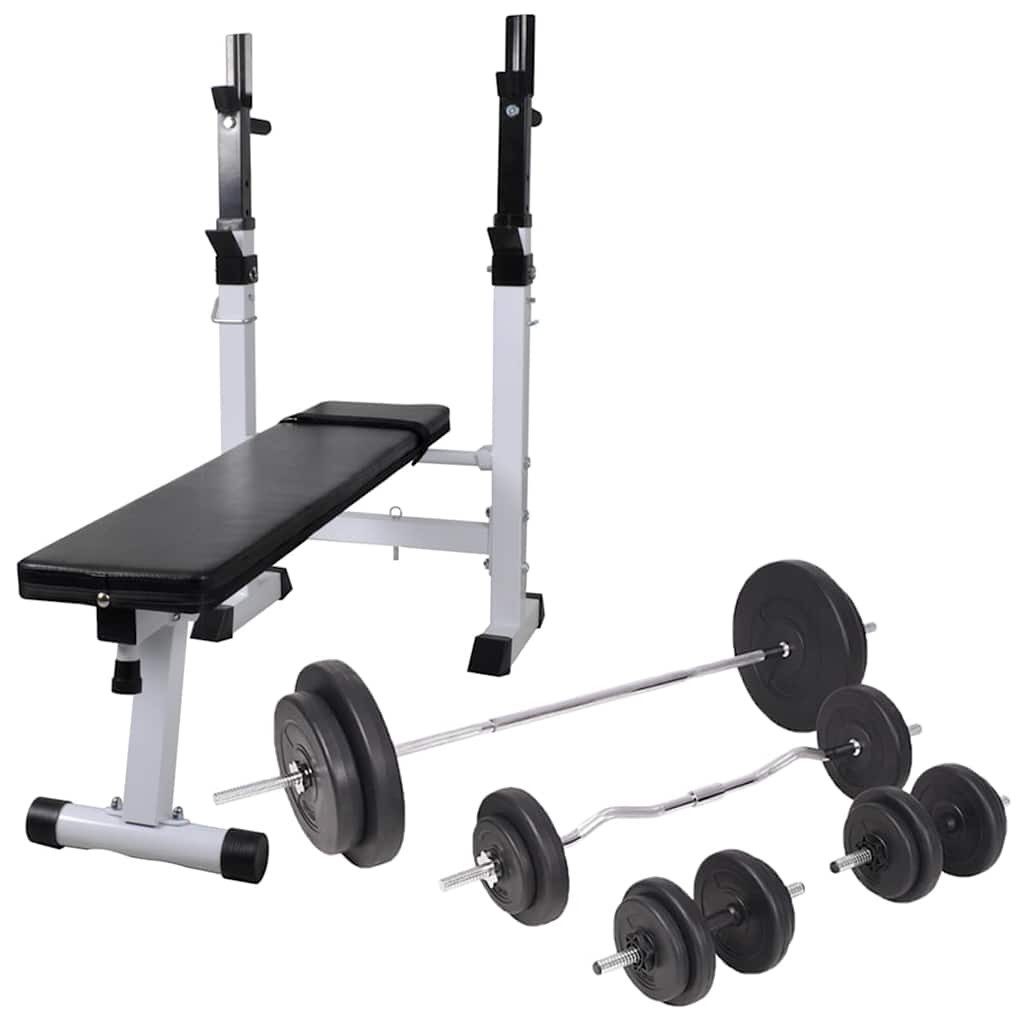 vidaXL Trainingsstation Hantelbank mit Ablage, Langhantel und Kurzhantel-Set 90 kg