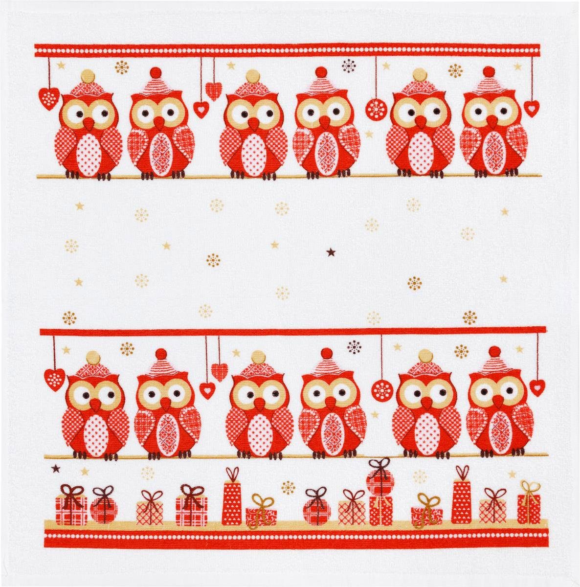 Kracht Geschirrtuch Weihnachtseulen, (Set, Set), Frottee ca.50x50cm Pack 3-tlg., 3er Baumwolle Küchenhandtücher (3 Stück)