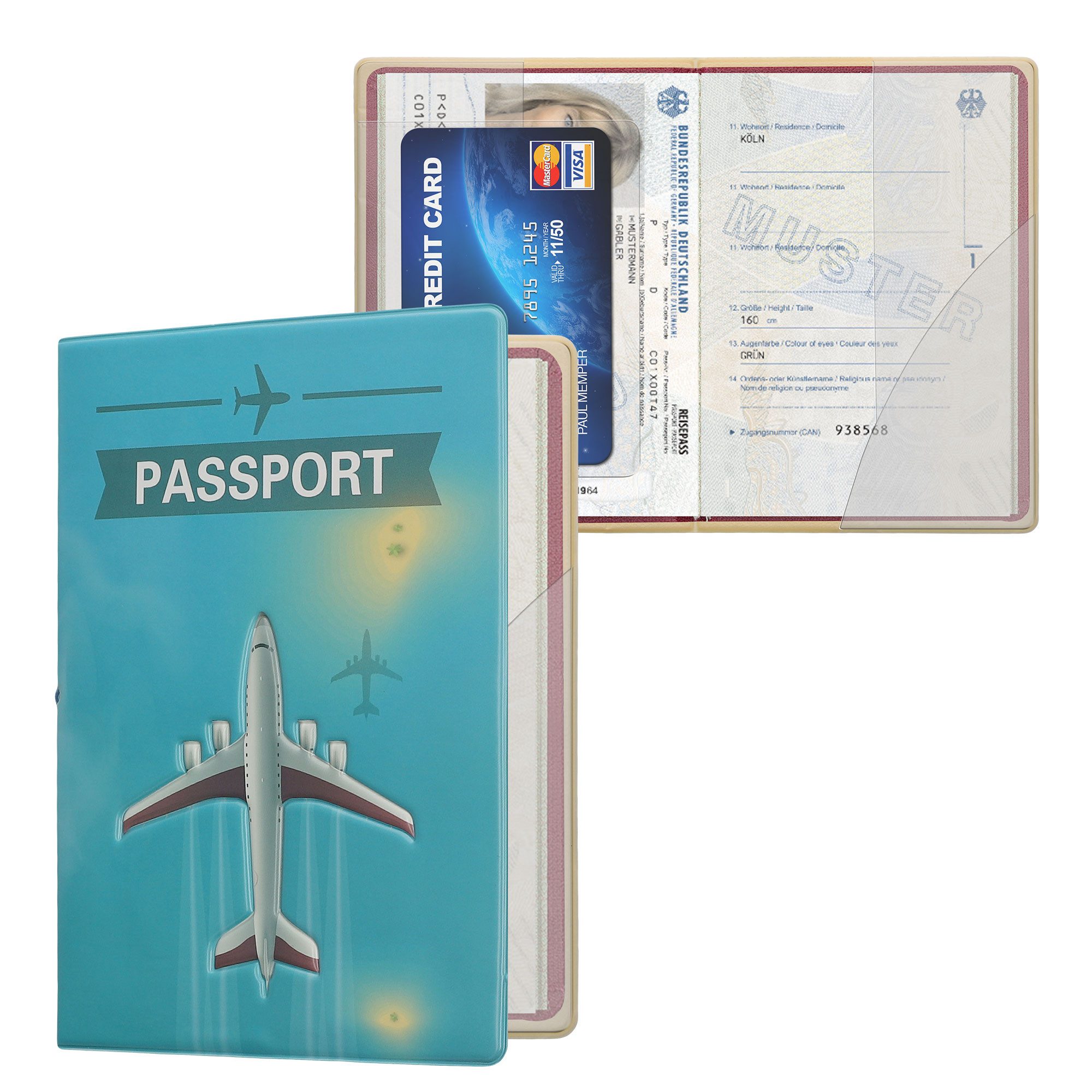 kwmobile Etui Reisepass Kunststoff Schutzhülle Ausweis Hülle Impfpass Schutz, Cover Reisepasshülle Ausweishülle in Flugzeugreisen Design