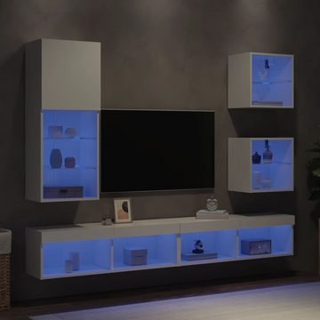 vidaXL TV-Schrank 5-tlg Wohnwand mit LED-Beleuchtung Weiß Holzwerkstoff