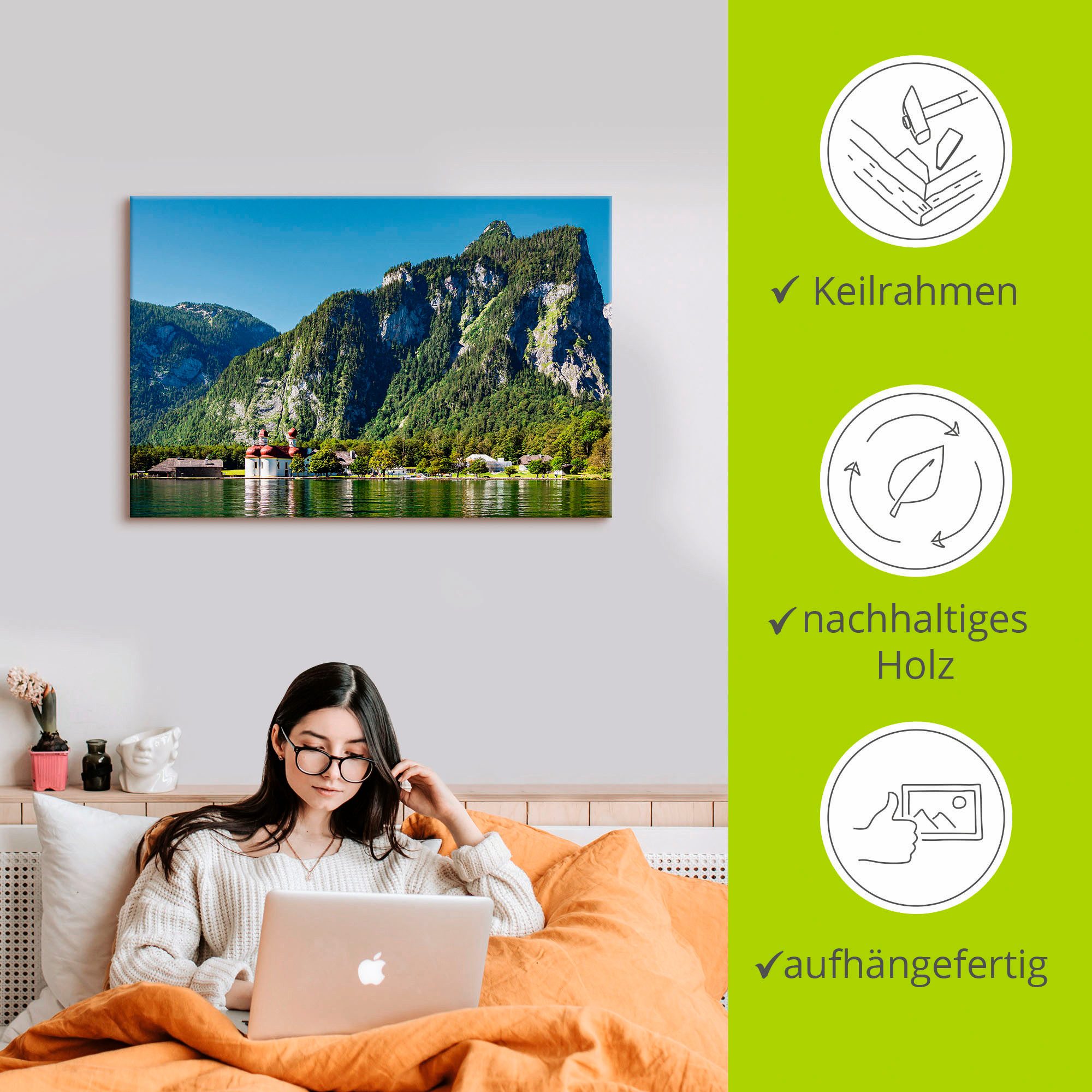Artland Wandbild Blick auf den Königssee, Berge & Alpenbilder (1 St), als Alubild, Leinwandbild in verschied. Größen – Bild 5 von 5