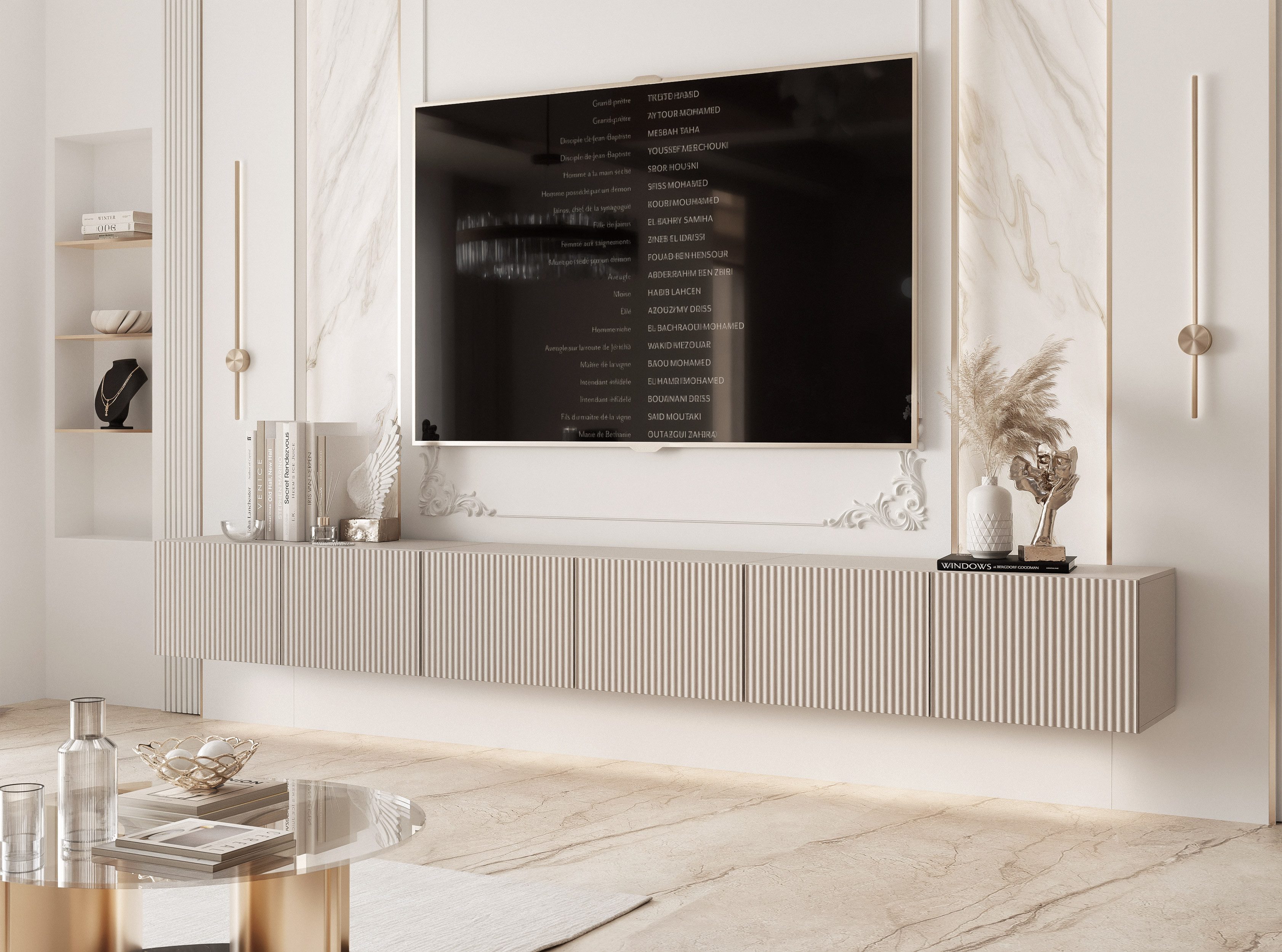 yourhouse24 Lowboard TV ANGEL 300 mit LED-Beleuchtung – Geriffelte Fronten – Bild 3 von 5
