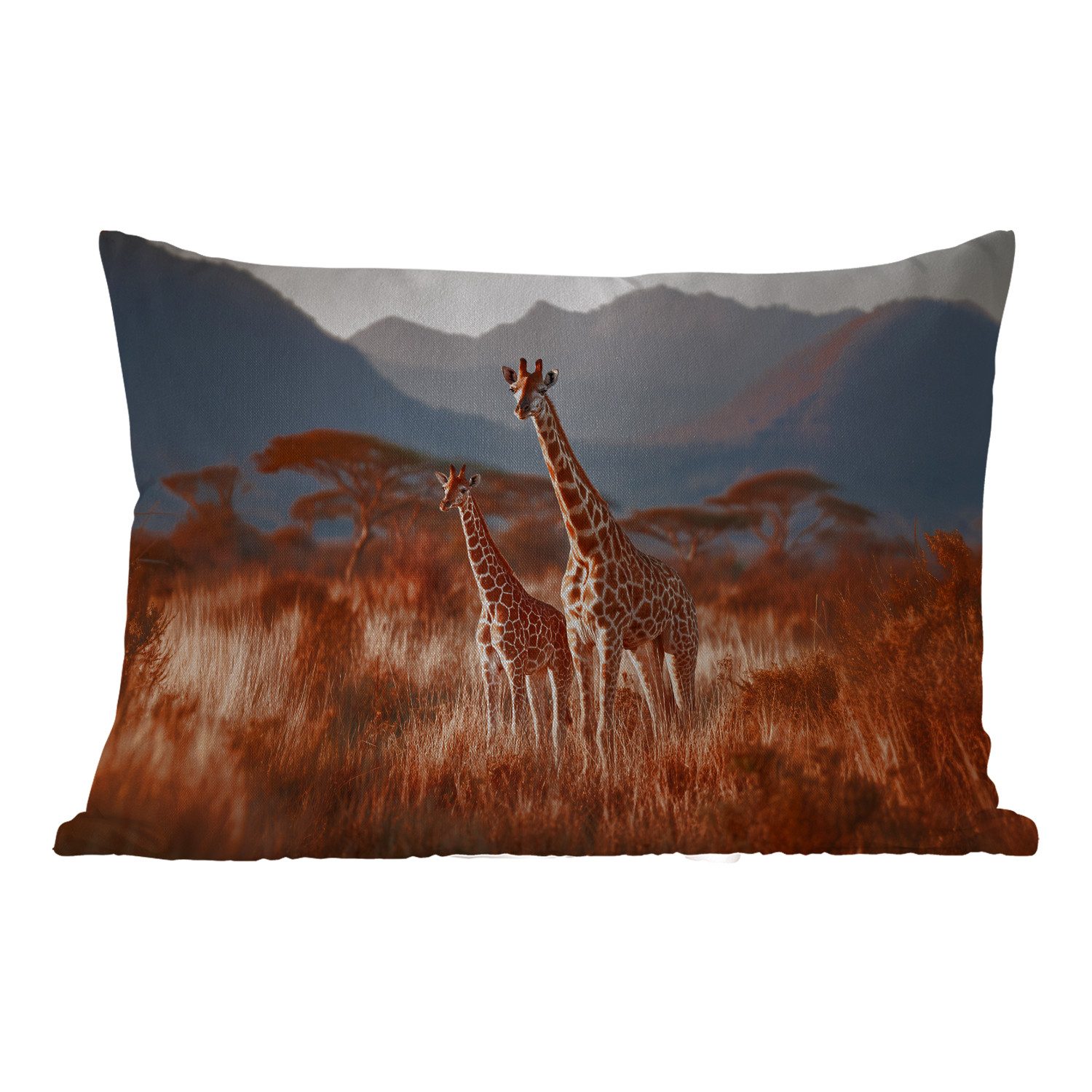 MuchoWow Dekokissen Giraffen - Hohes Gras - Akazienbäume, Outdoor-Dekorationskissen, Kissen, Kissenbezug, 50x30 cm