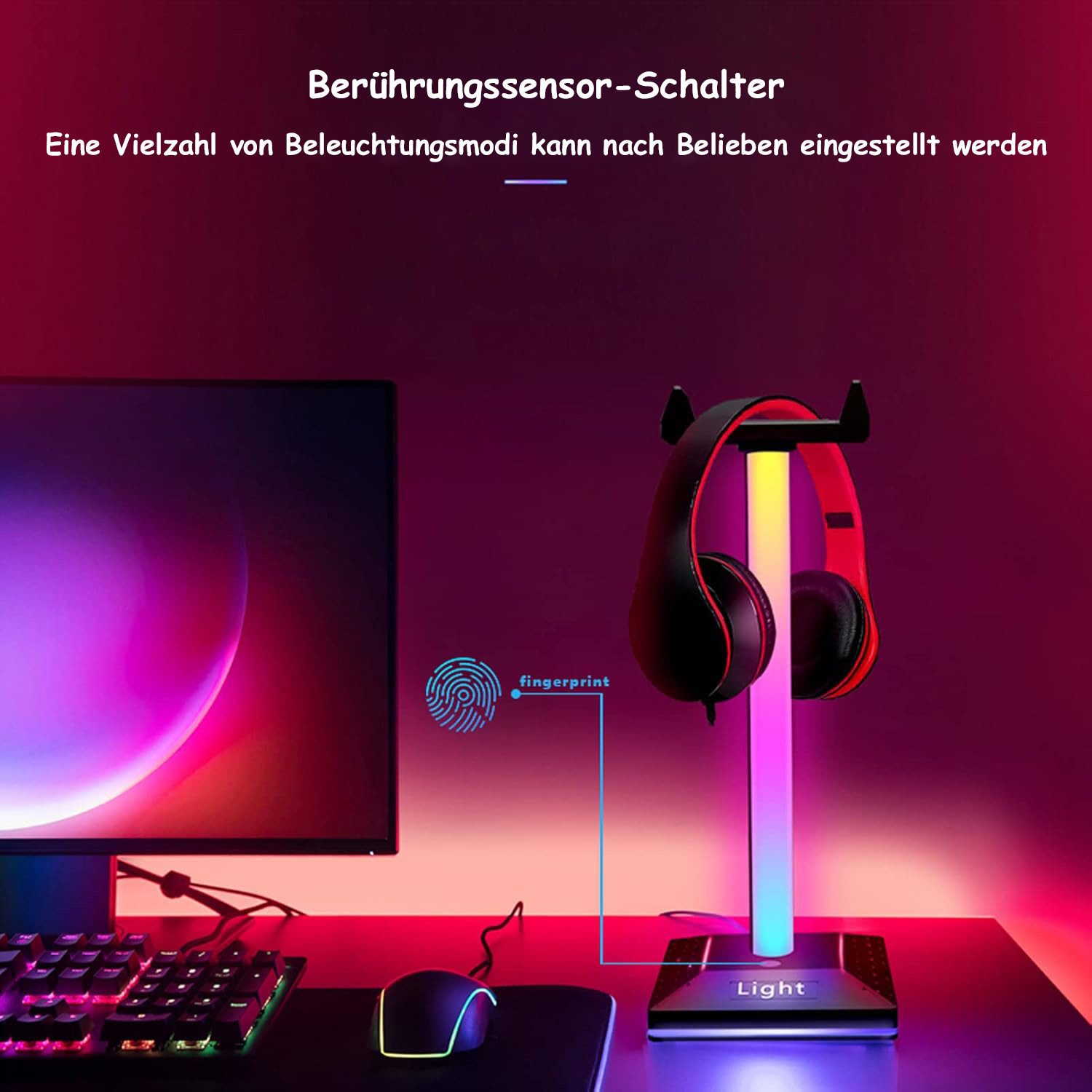 SinLaw Headset-Halterung RGB-Gaming-Headset-Ständer mit 7 Lichtmodi und Touch-Schalter, (1-tlg., Für Gamer PC Desktop Headset-Zubehör)