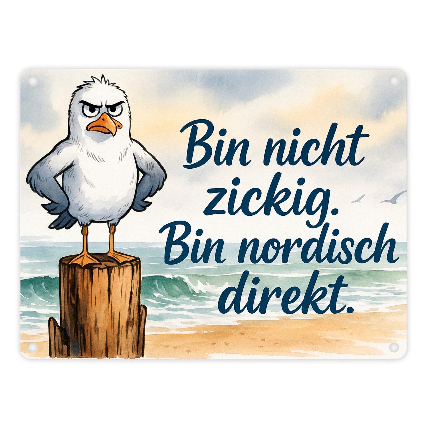 speecheese Metallschild Möwe am Strand Metallschild in 15x20 cm mit nordischem Humor