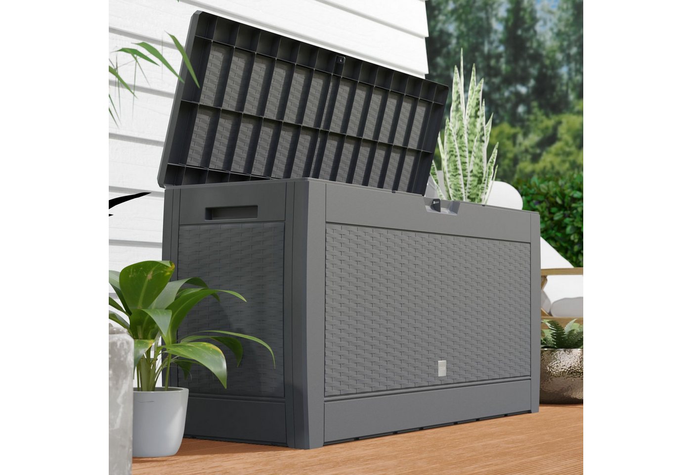 Thumbnail - Casaria Auflagenbox Rato, UV-beständig 310L Haltegriffe Balkon Wohnzimmer Rattan-Optik Grau