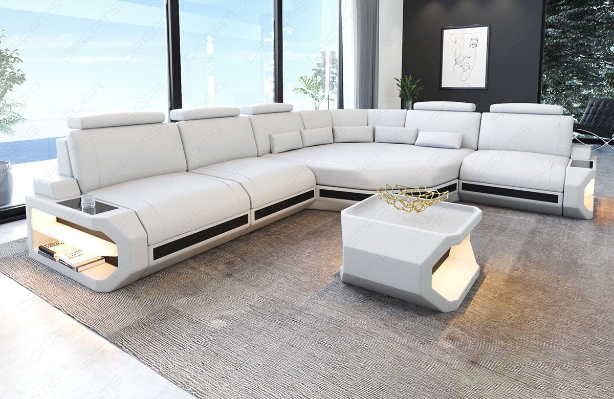 Couch, L mit Designersofa Ledersofa Form Ecksofa LED, Dreams Asti, Sofa