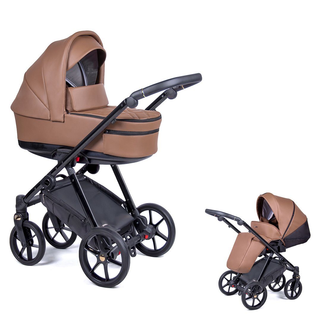 babies-on-wheels Kombi-Kinderwagen 2 in 1 Kinderwagen-Set Axxis Premium - 14 Teile - in 12 Designs Braun = Gestell schwarz