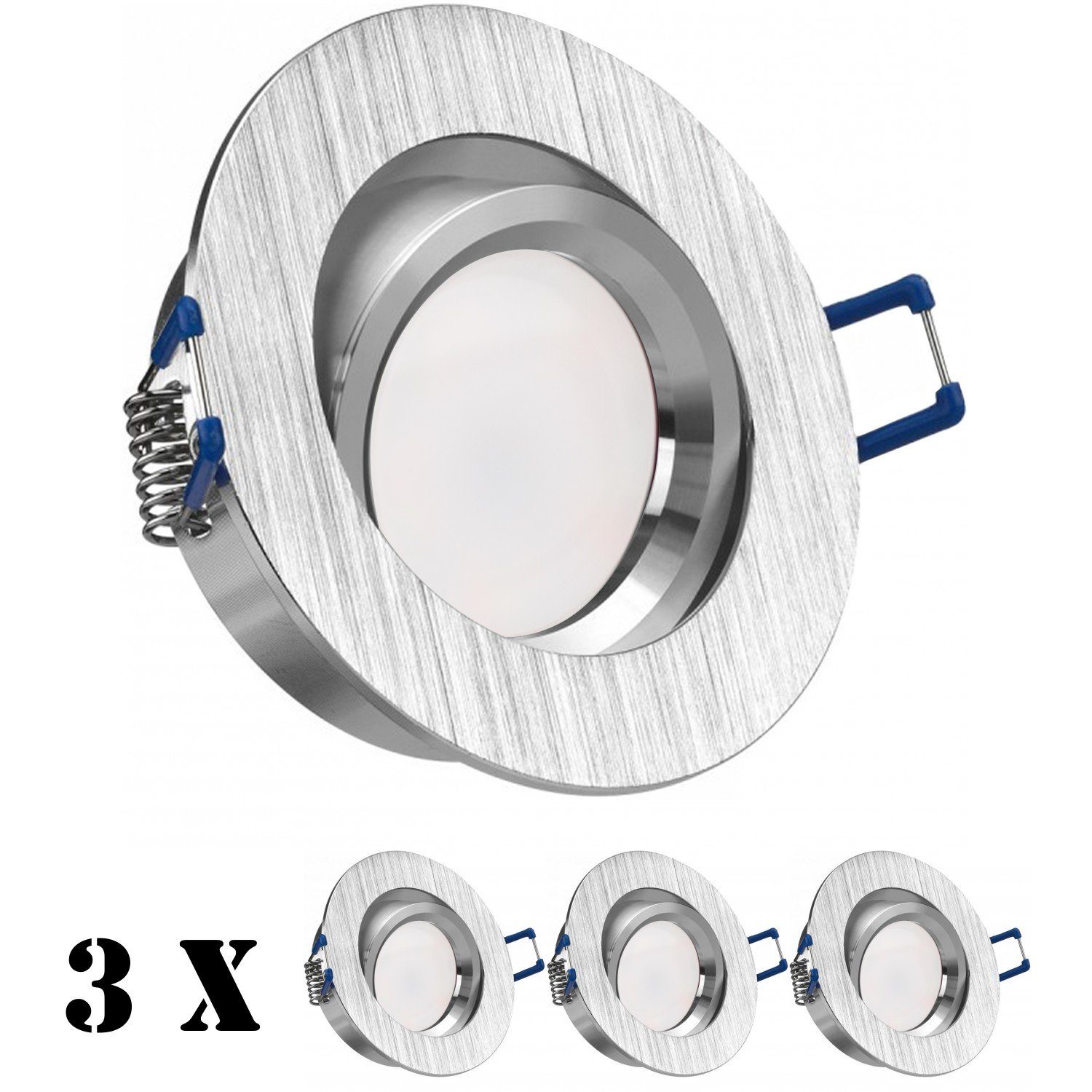 Set LEDANDO 5W Einbaustrahler in LED L mit extra aluminium gebürstet flach LED Einbaustrahler 3er