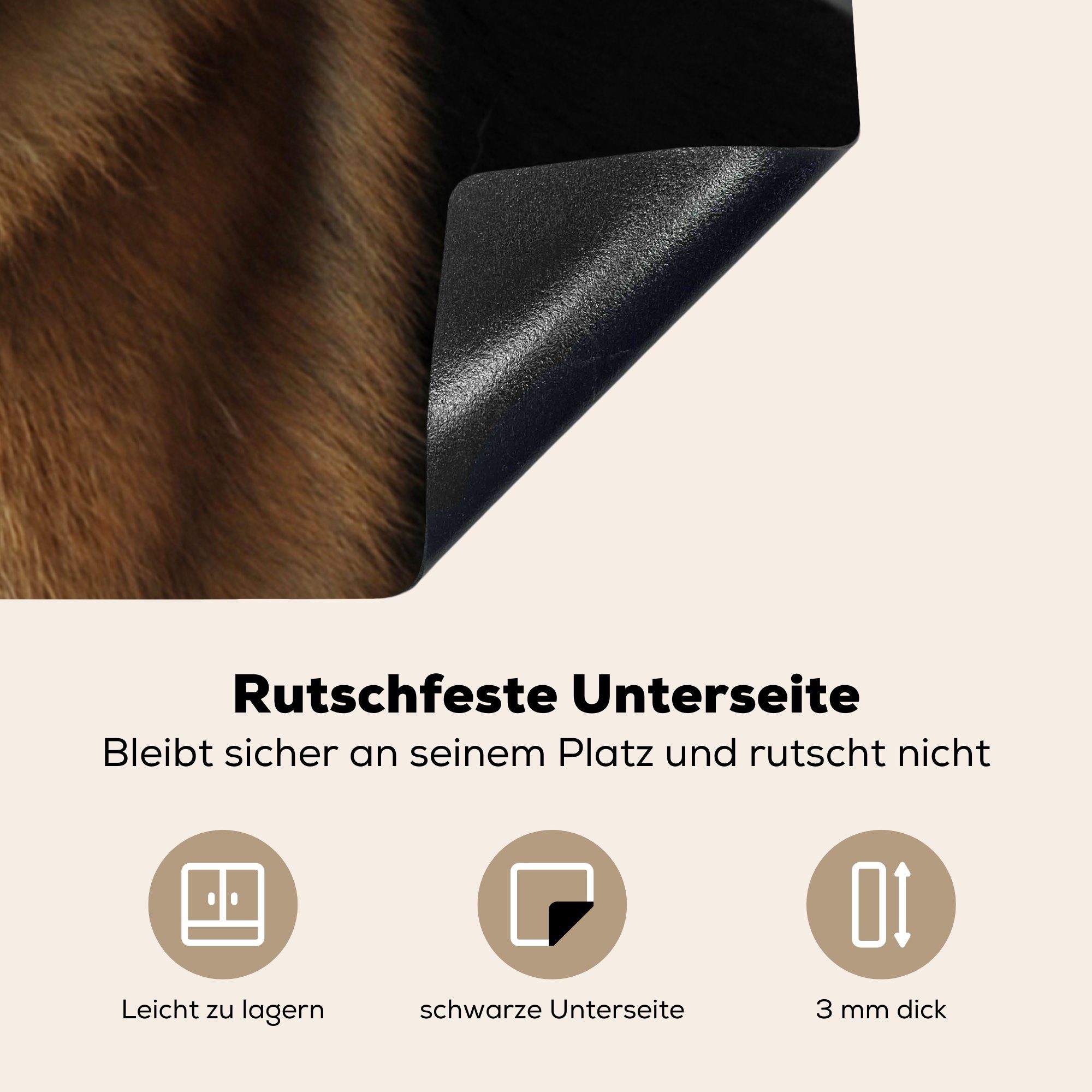 MuchoWow mit Herdblende-/Abdeckplatte küche Deutschen 78x78 Arbeitsplatte (1 schwarzem Vinyl, Schäferhundes Porträt Ceranfeldabdeckung, Hintergrund, eines cm, tlg), für