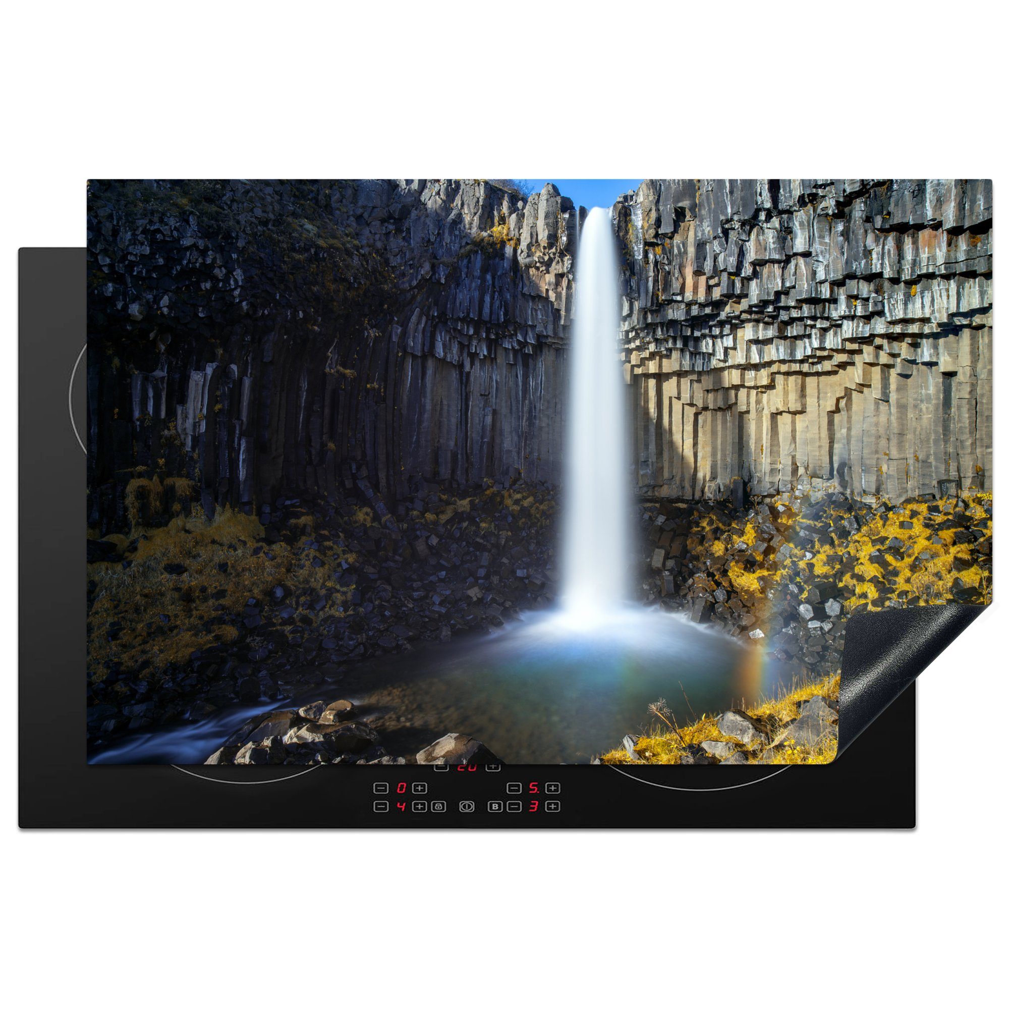MuchoWow Herdblende-/Abdeckplatte Wasserfall - Island - Natur, Vinyl, (1 tlg), 81x52 cm, Induktionskochfeld Schutz für die küche, Ceranfeldabdeckung