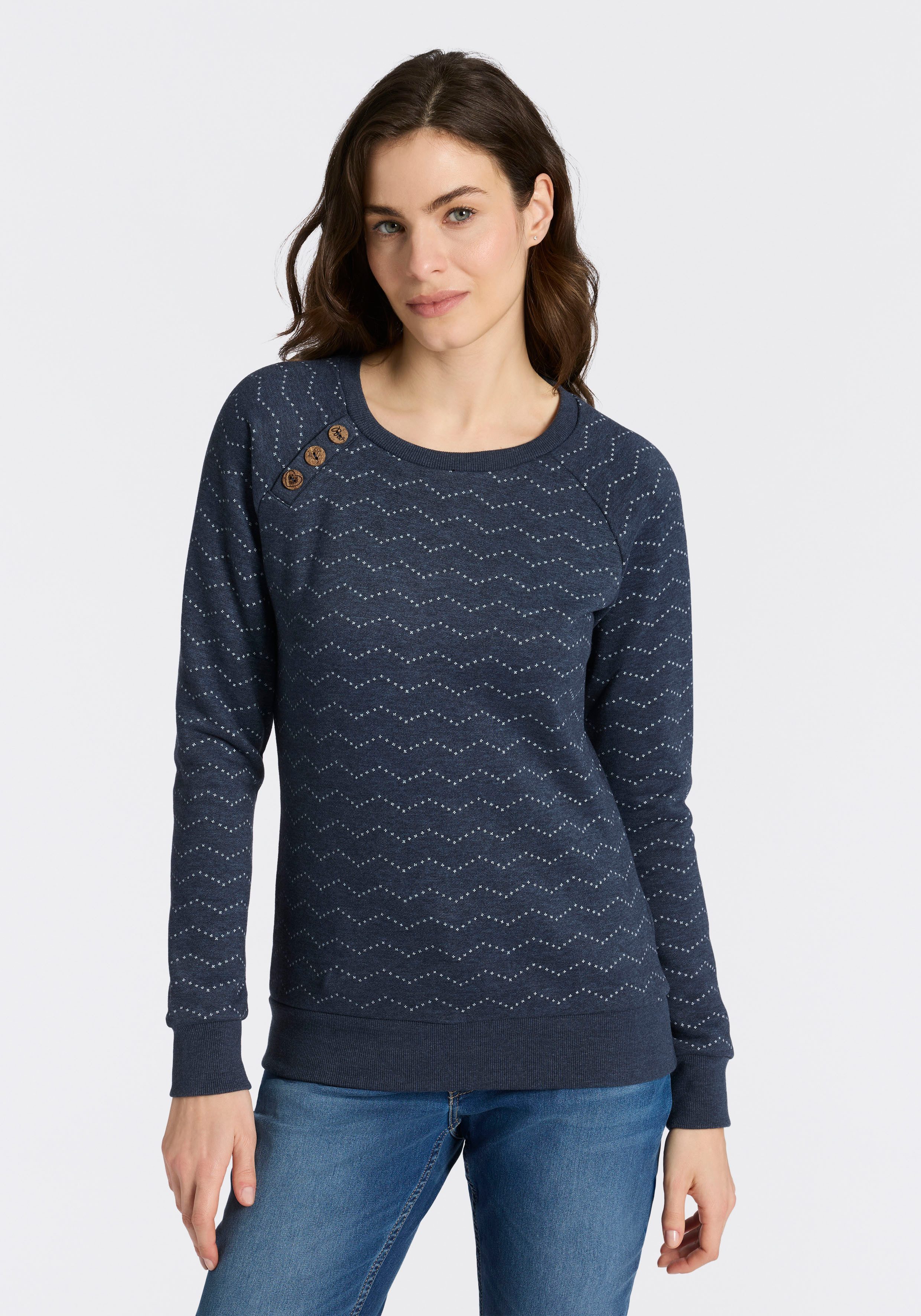 Ragwear Sweatshirt DARIA ZIG ZAG O mit Zierknöpfen am Ausschnitt