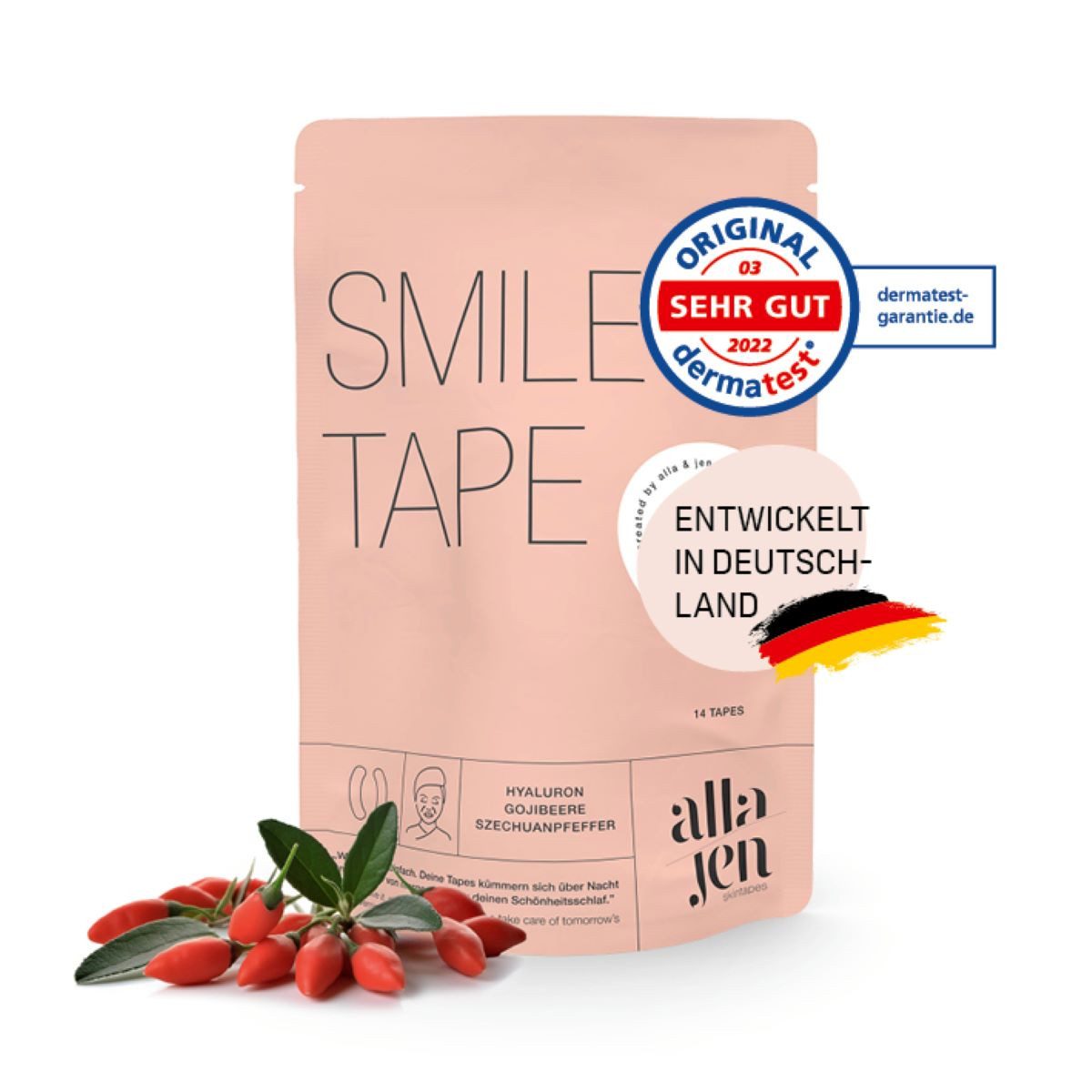 alla and jen Gesichtspflege-Set Hyaluron-Skintapes mit Gojibeere & Szechuanpfeffer, Overnight-Express, für Schönheit über Nacht, Anti-Falten-Pflaster