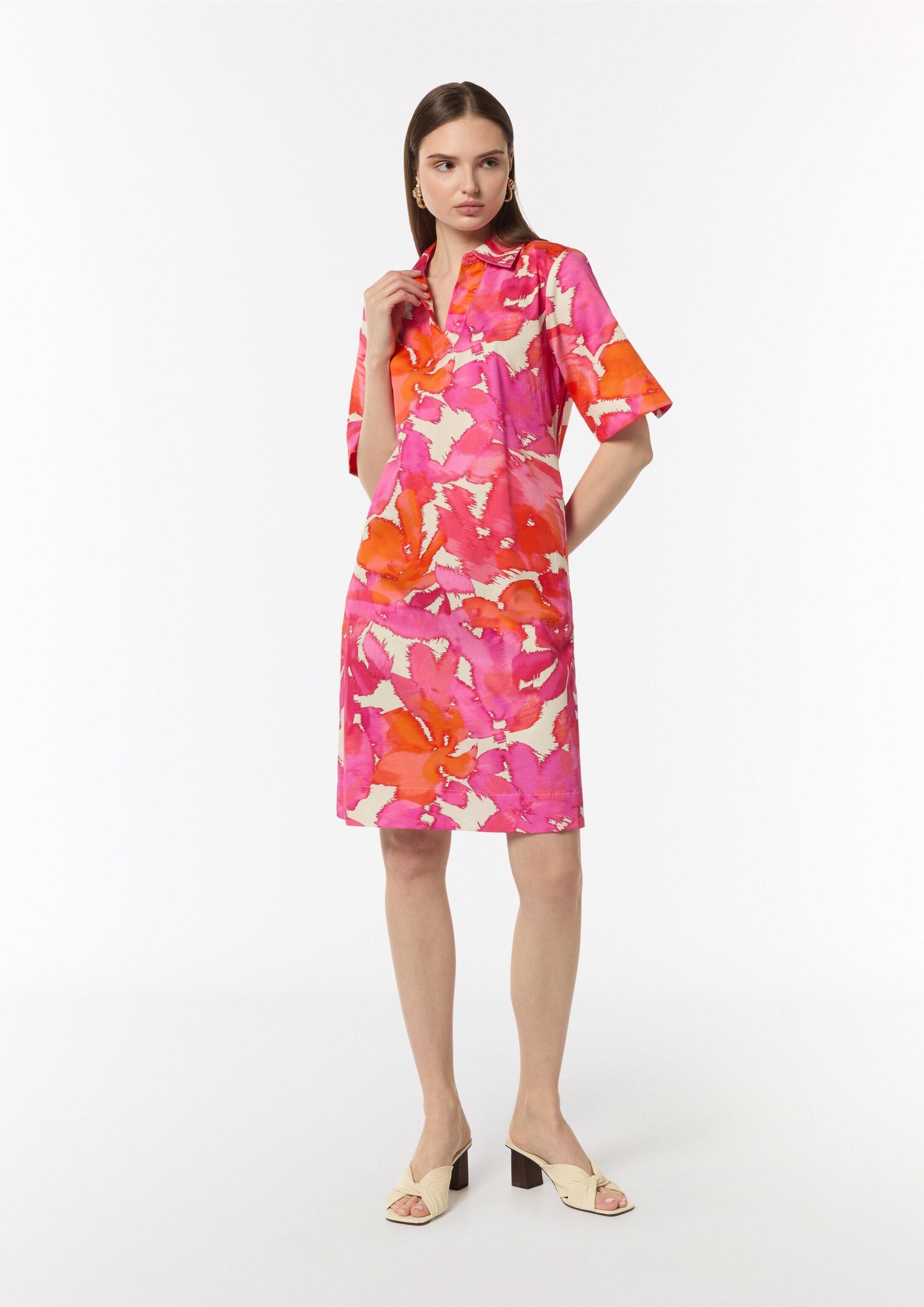 comma Minikleid Kleid Baumwoll-Kleid mit Hemdkragen und All-over-Print