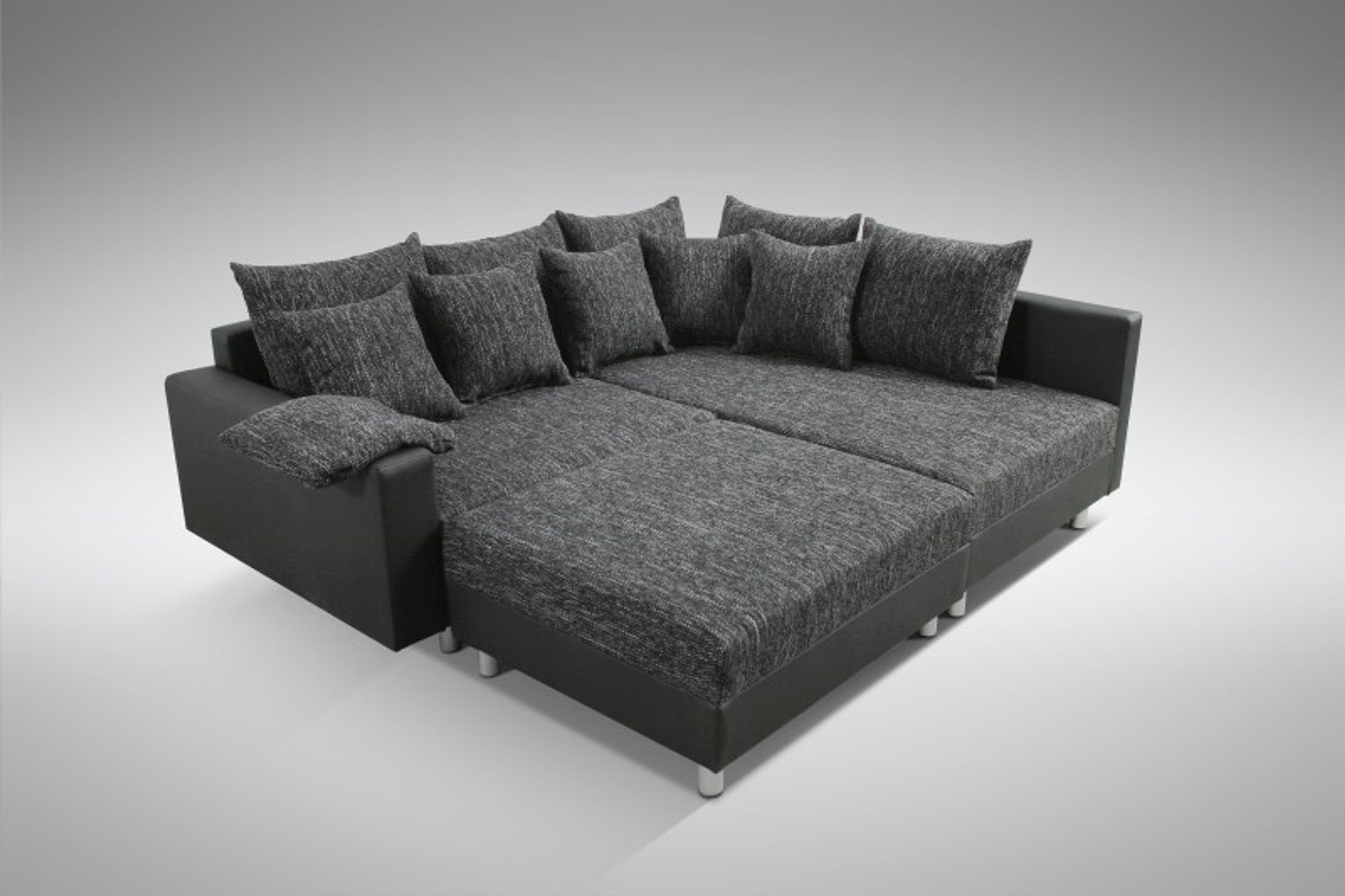 Küchen-Preisbombe Sofa Wohnlandschaft Couch Ecksofa Eckcouch schwarz Eckcouch Minsk OT R, Ecksofa + Hocker
