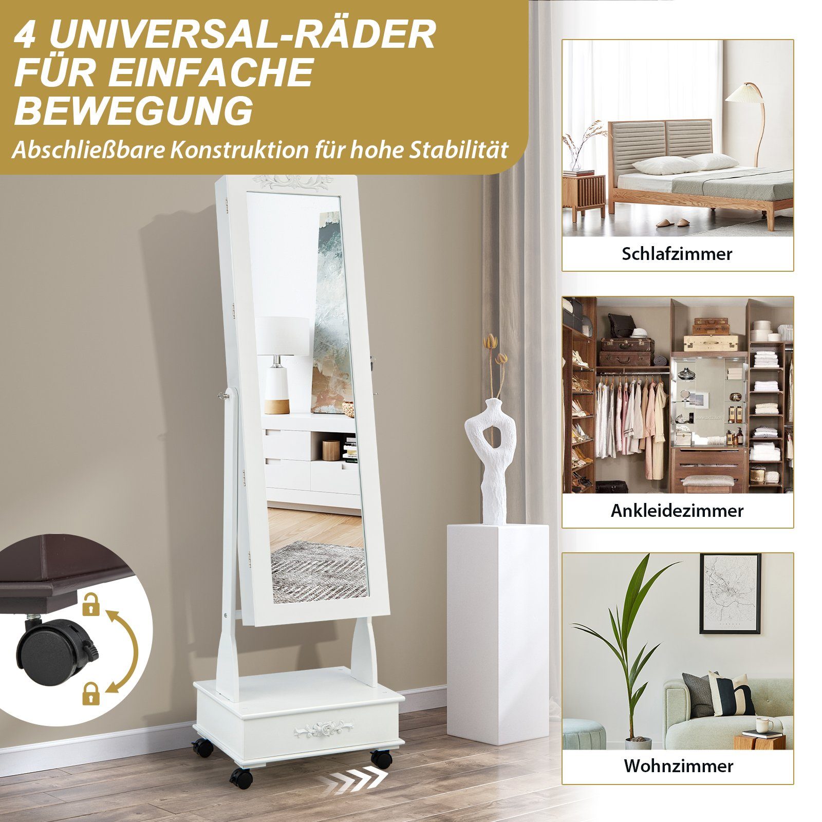 COSTWAY Schmuckschrank mit Spiegel & LED,Schubladen,auf günstig online kaufen