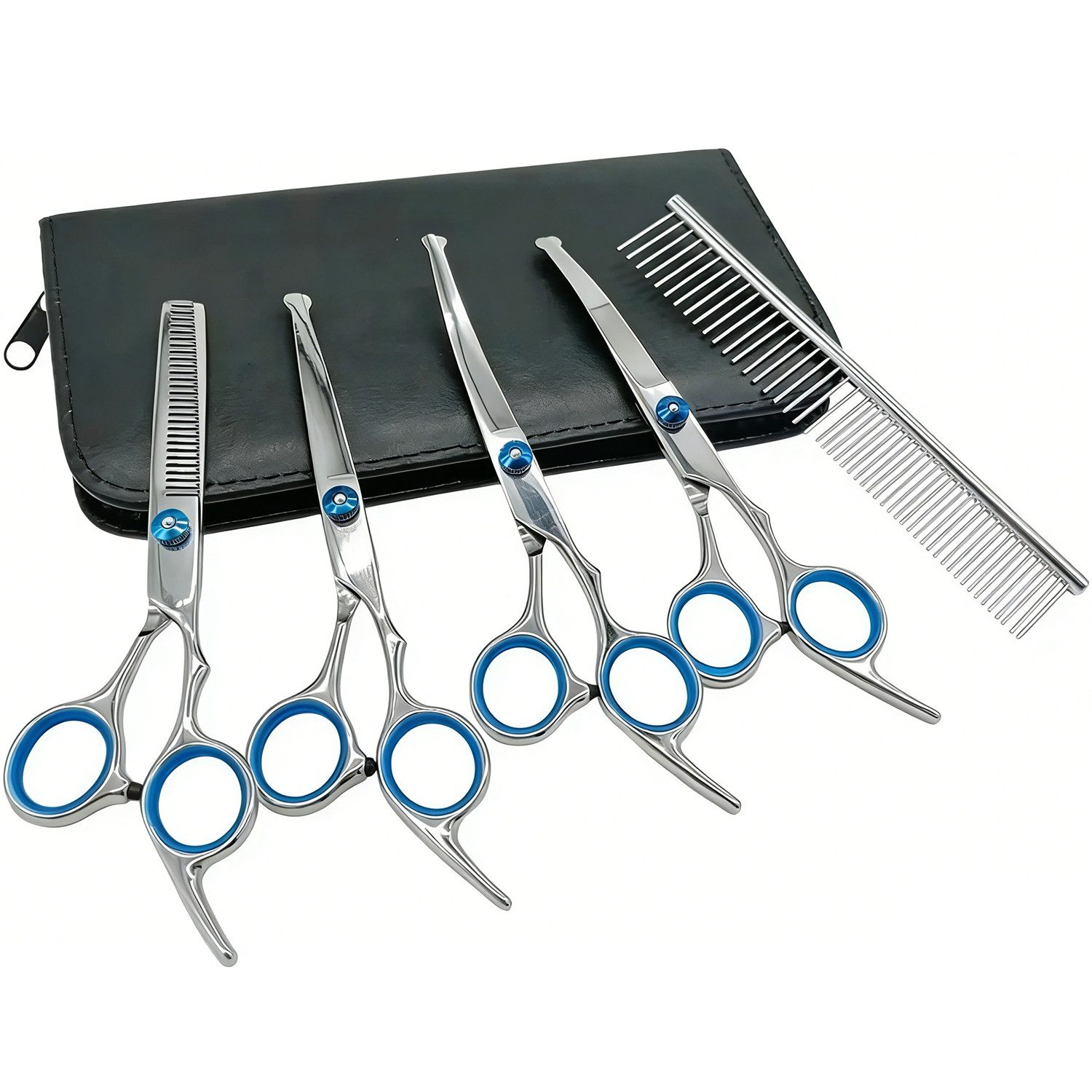 Fyrove Scheren-Set Scherenset für Hunde, Profiset inkl Tasche und Kamm, Hundefellpflege, (6-tlg., 6-teilig), Schere,Gebogene,Gerade Schere, Fellpflegekamm