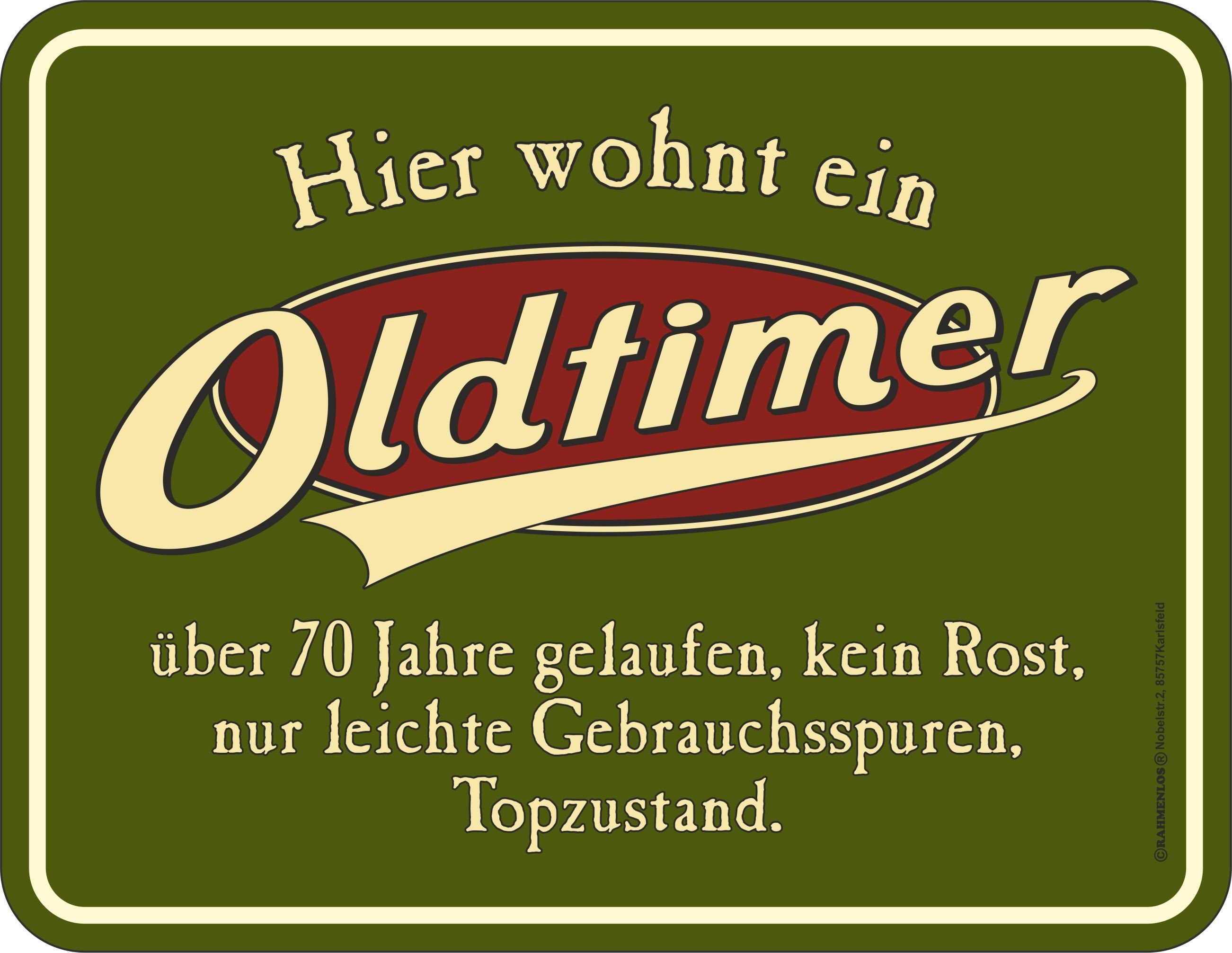 RAHMENLOS® Metallschild als Geschenk zum 70. Geburtstag: Oldtimer, 70 Jahre gelaufen