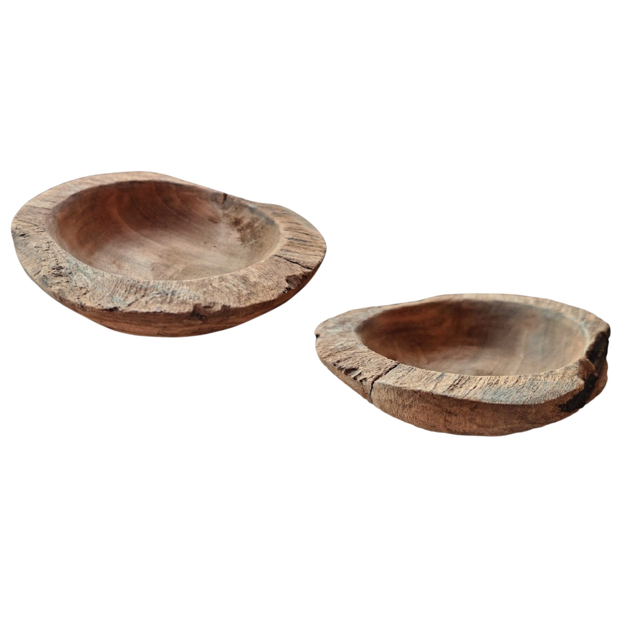 Meinposten Dekoschale Teakschale 2er Set Aufbewahrung rund 15 cm Wurzelholz Massiv (2 St., 2er Set)